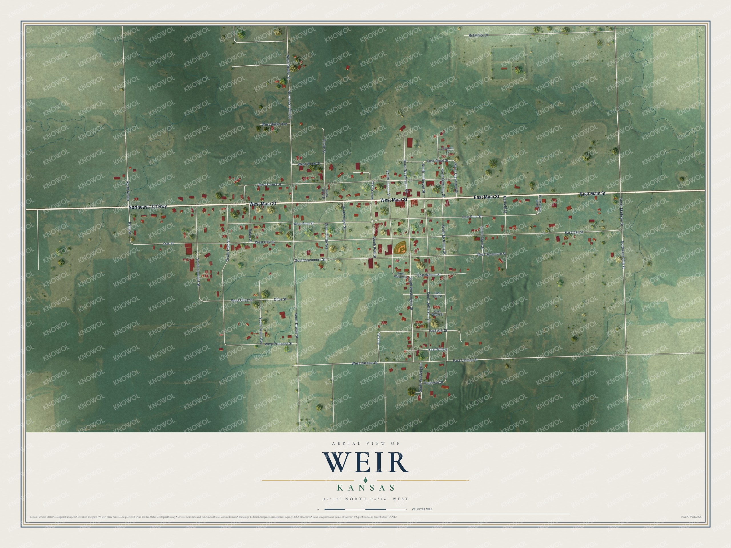 Watermarked full-map preview of Weir, Kansas