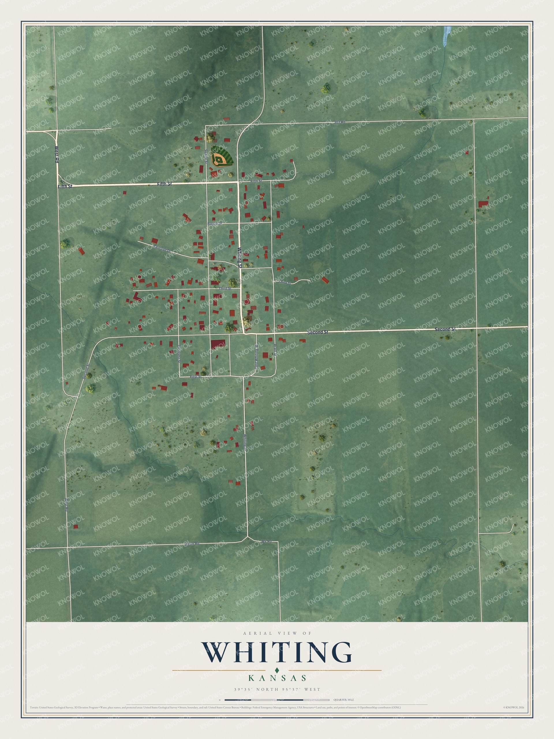 Watermarked full-map preview of Whiting, Kansas
