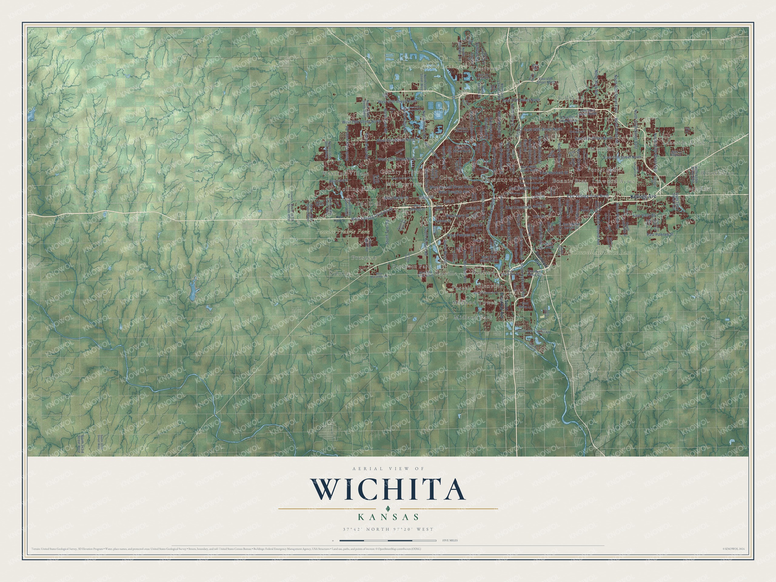 Watermarked full-map preview of Wichita, Kansas