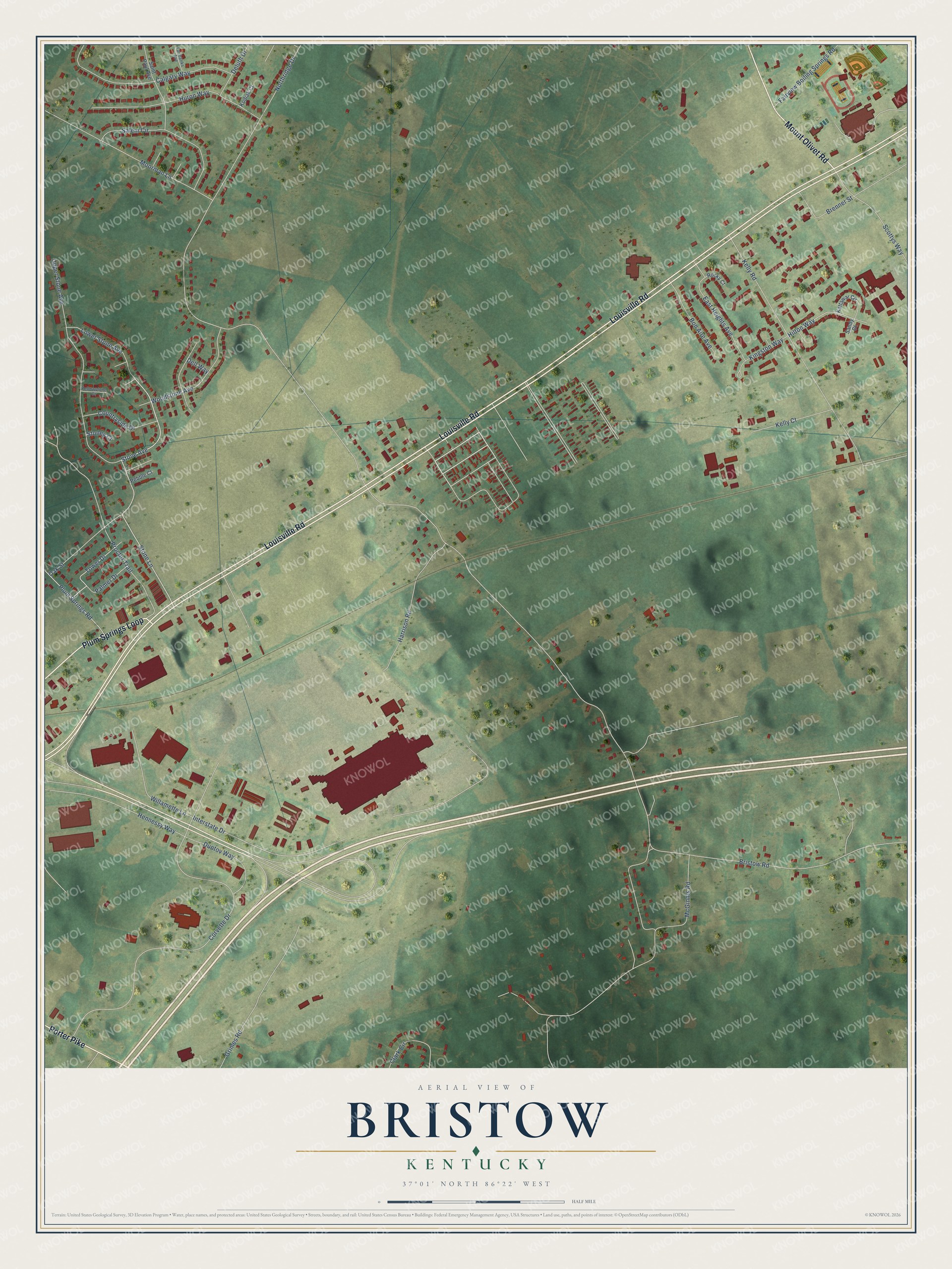 Watermarked full-map preview of Bristow, Kentucky