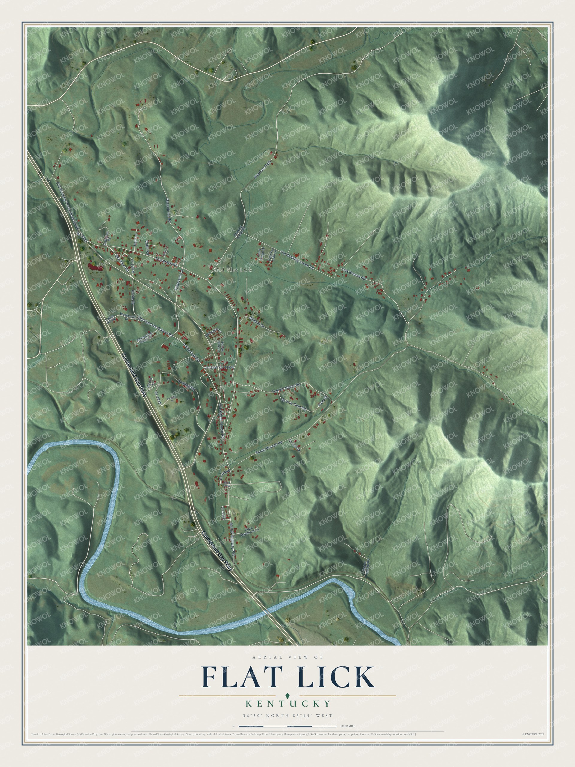 Watermarked full-map preview of Flat Lick, Kentucky