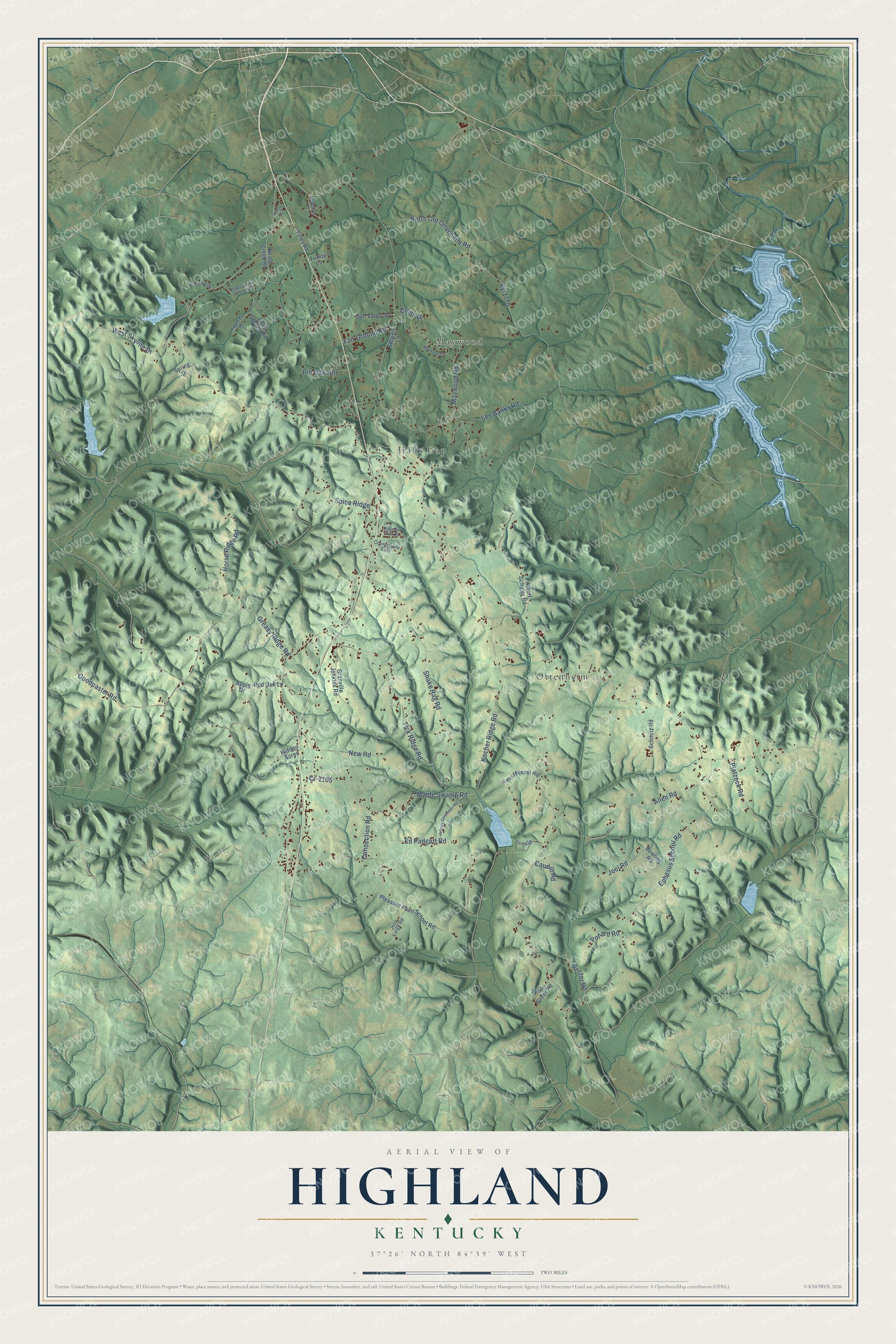 Watermarked full-map preview of Highland, Kentucky