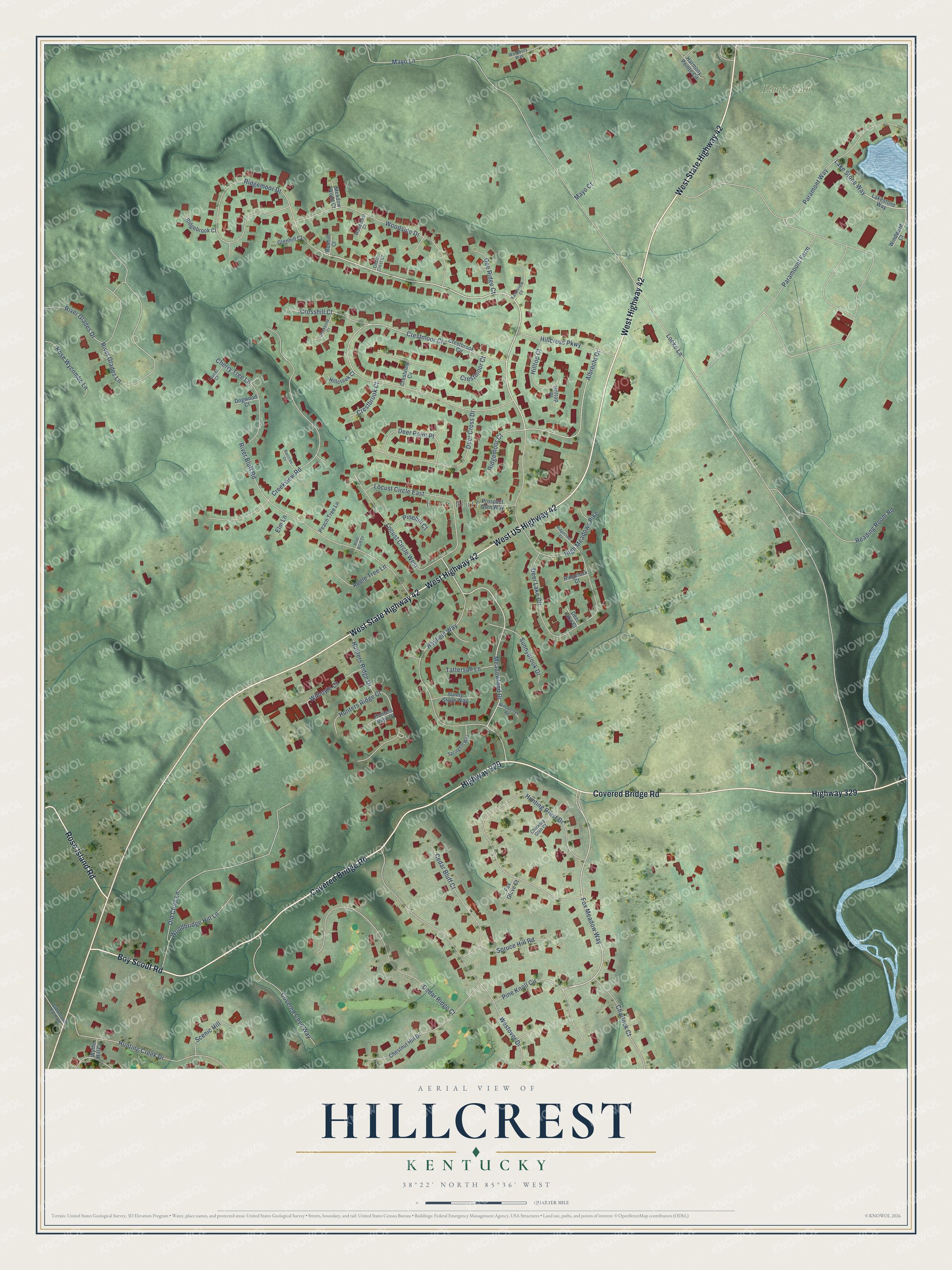 Watermarked full-map preview of Hillcrest, Kentucky
