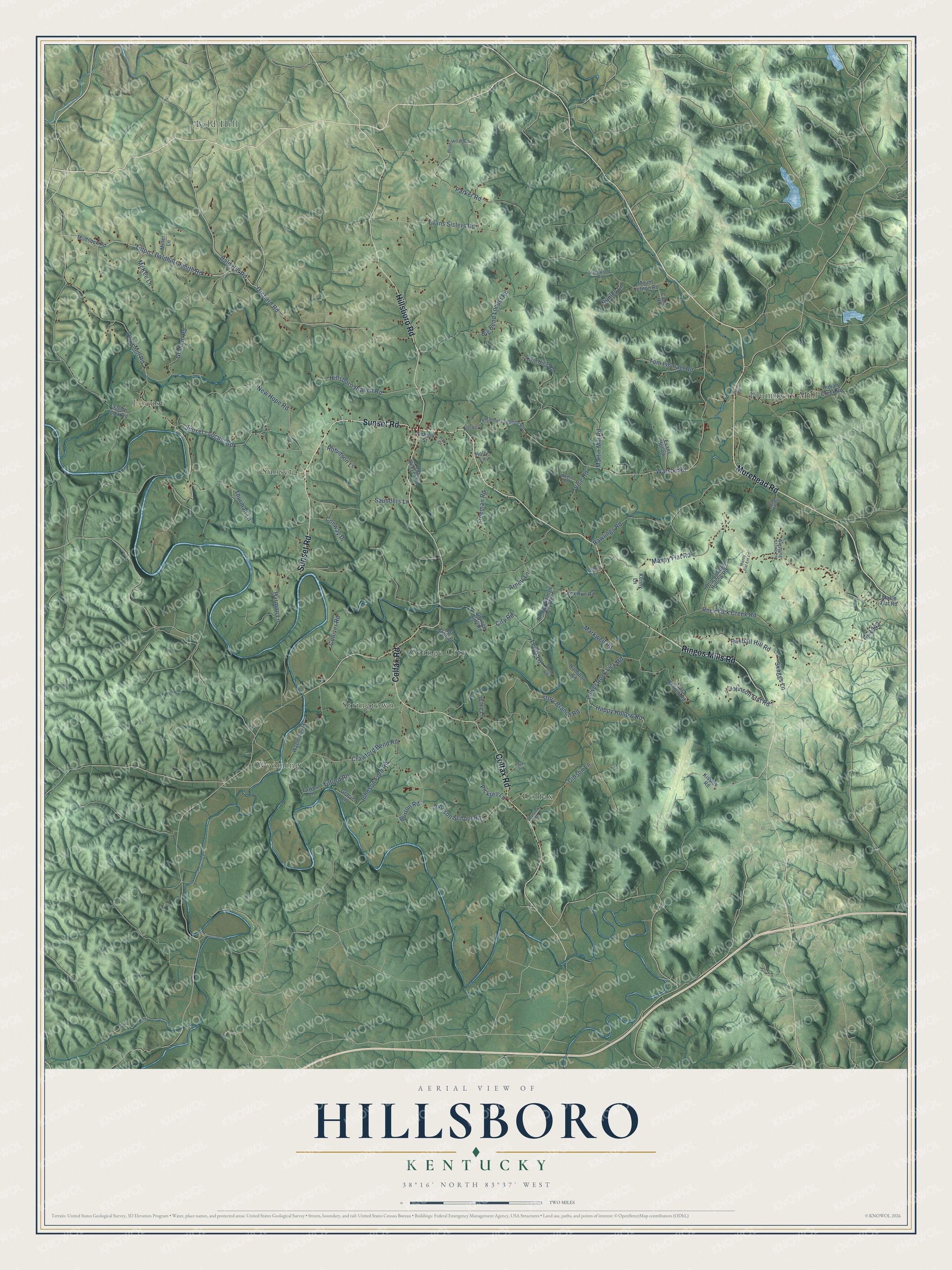 Watermarked full-map preview of Hillsboro, Kentucky