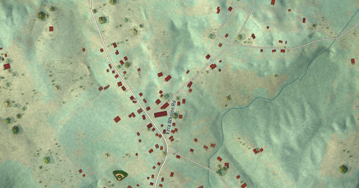Close-up of streets and buildings in Richardsville, Kentucky