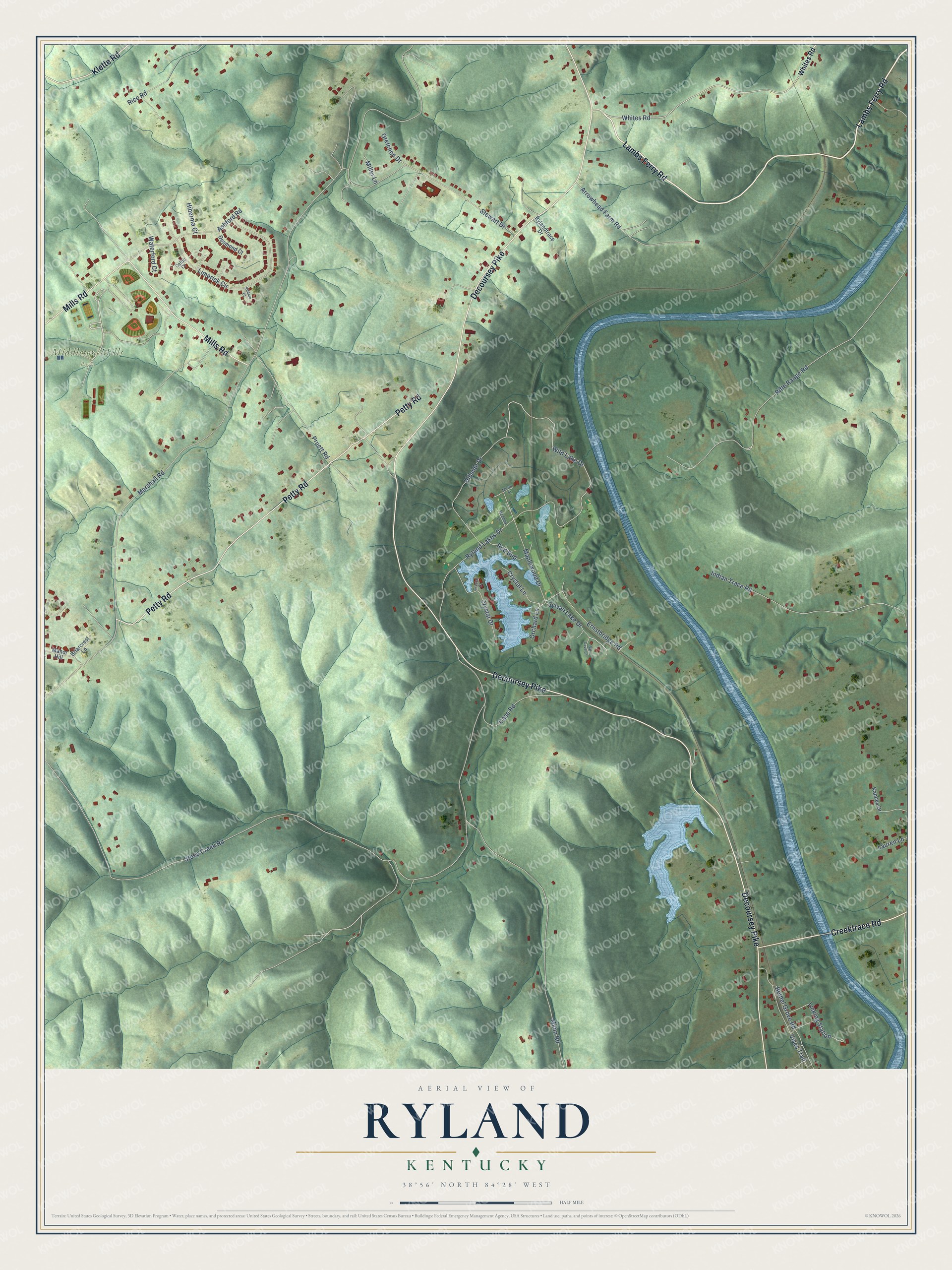 Watermarked full-map preview of Ryland, Kentucky