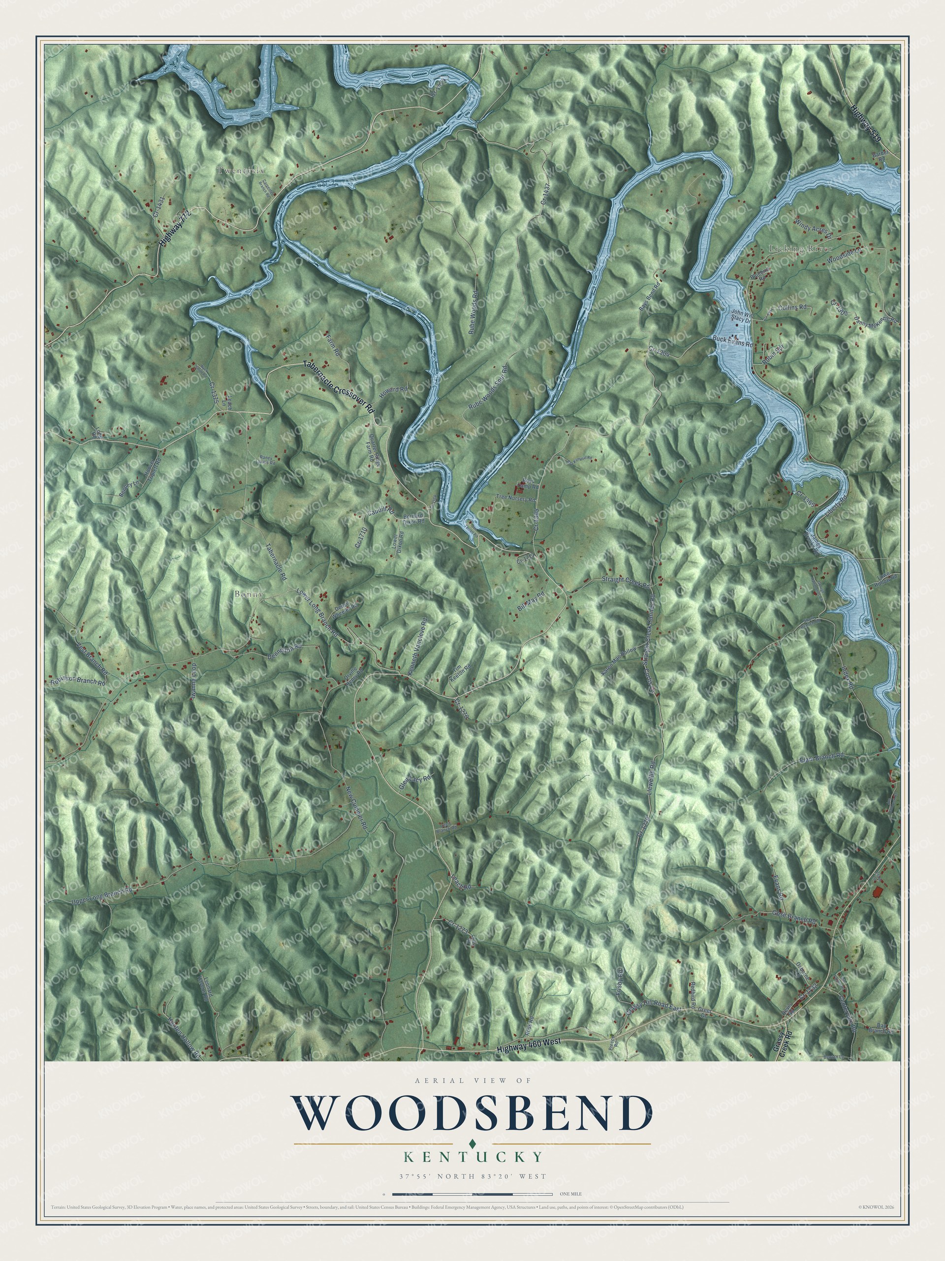 Watermarked full-map preview of Woodsbend, Kentucky