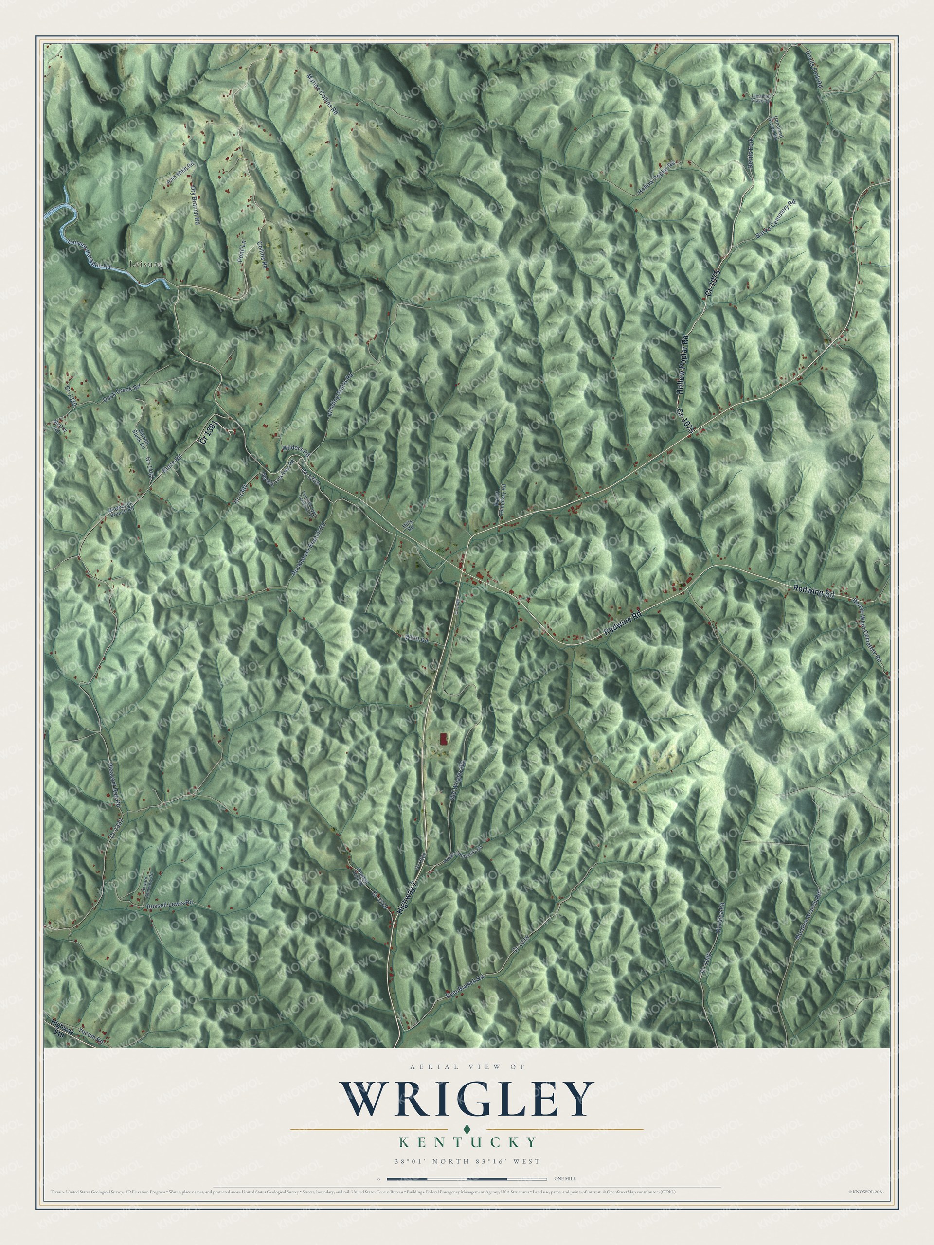 Watermarked full-map preview of Wrigley, Kentucky
