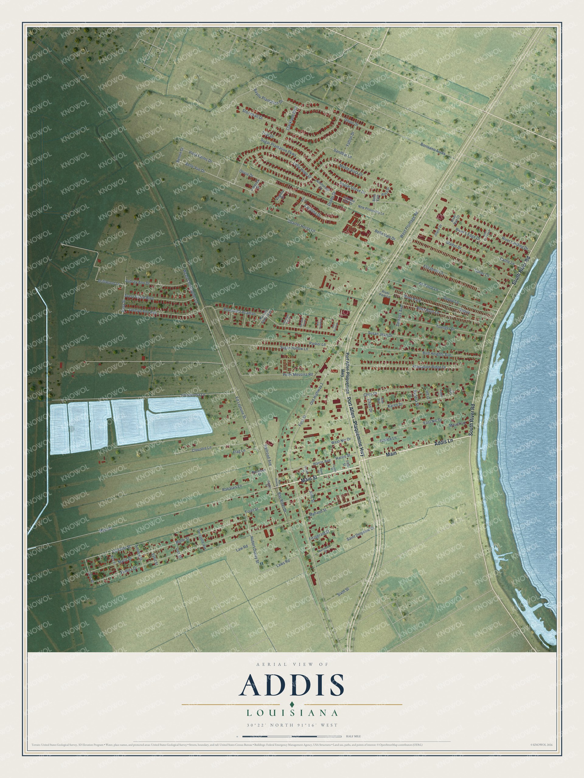Watermarked full-map preview of Addis, Louisiana