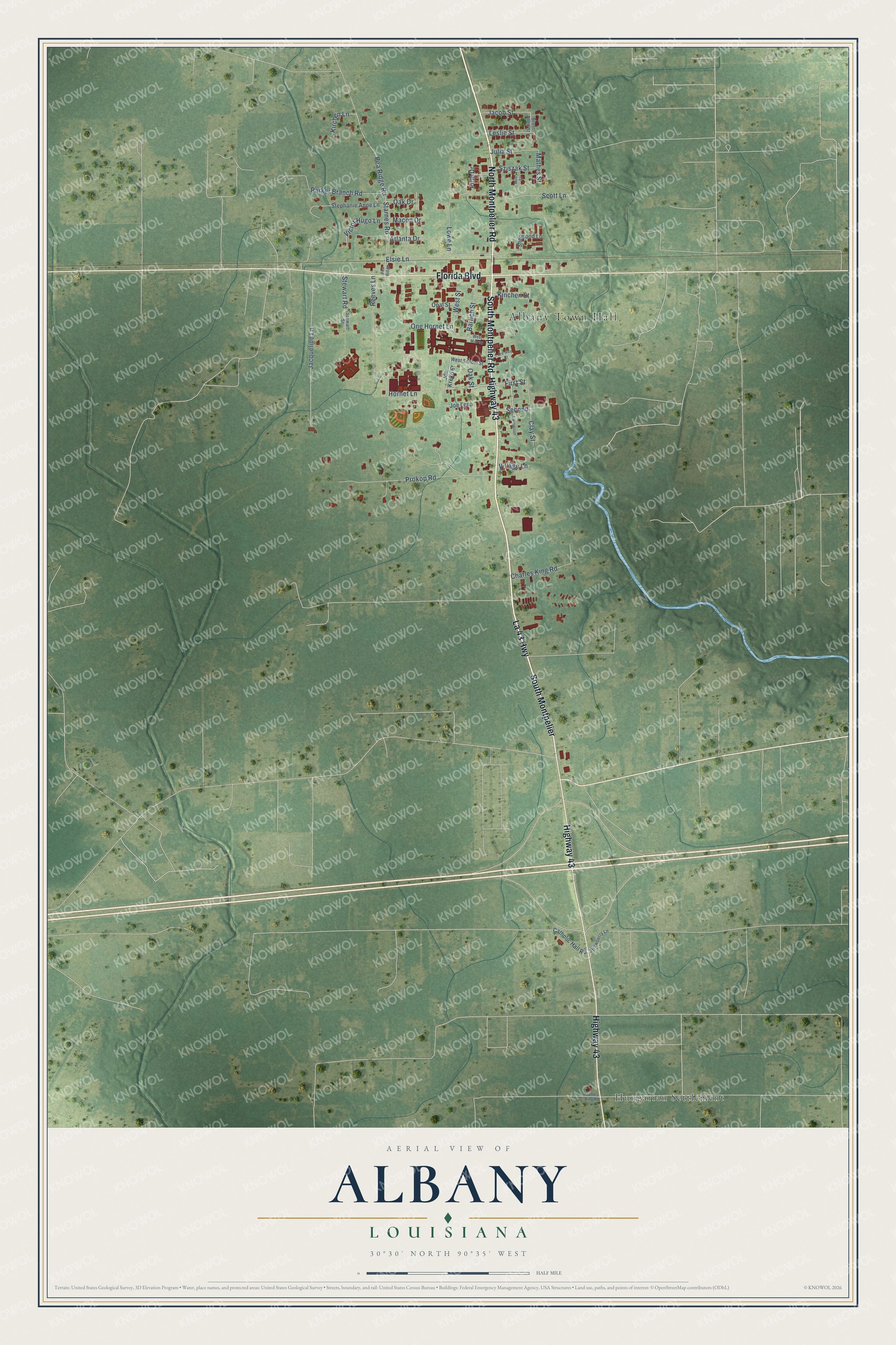 Watermarked full-map preview of Albany, Louisiana