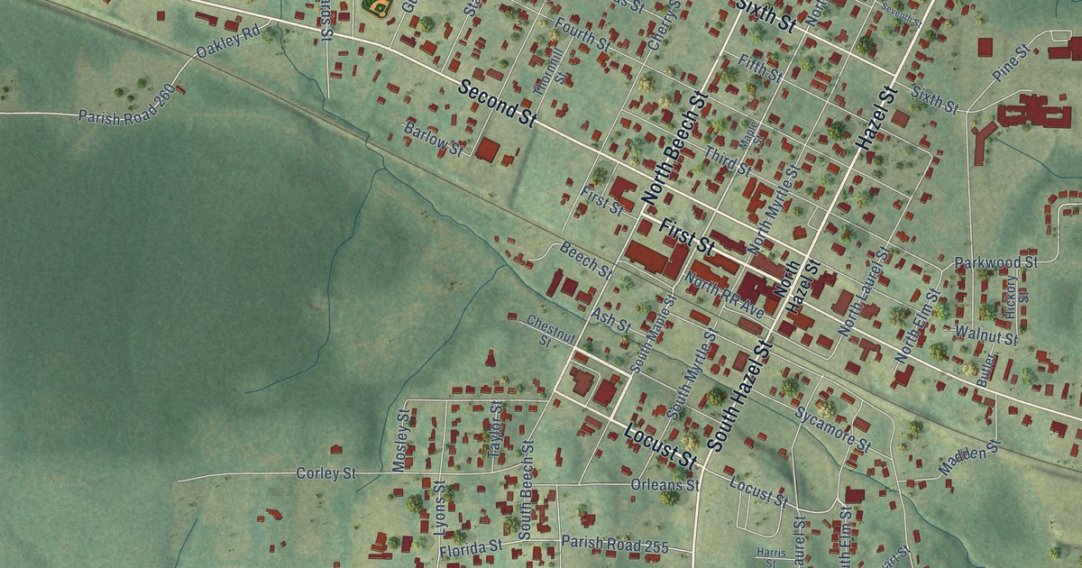 Map of Arcadia, Louisiana in 2026