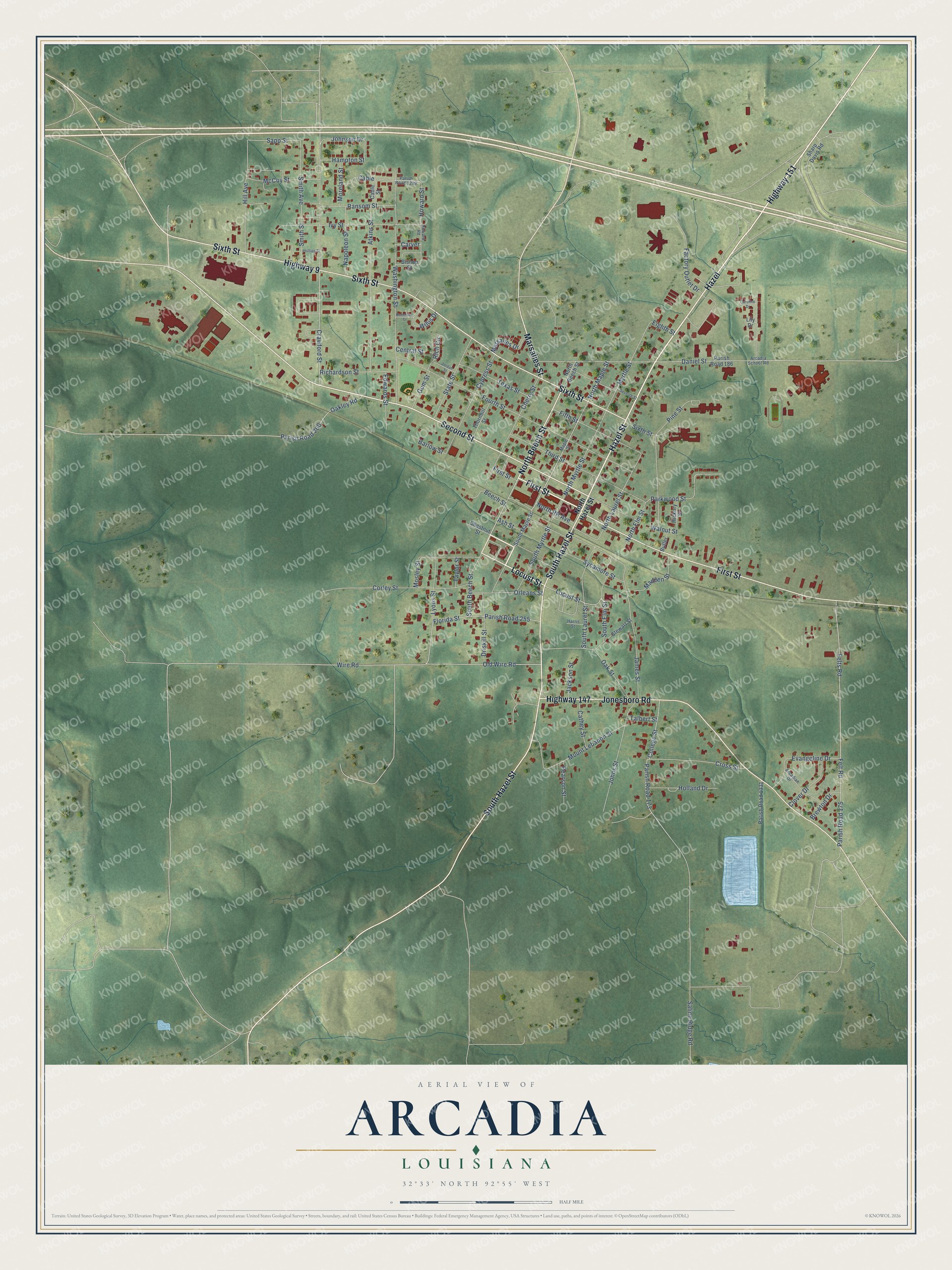 Watermarked full-map preview of Arcadia, Louisiana