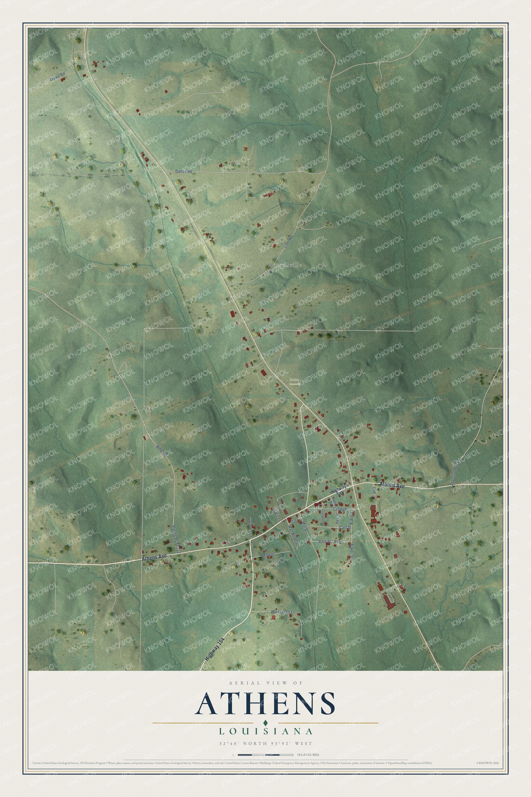 Watermarked full-map preview of Athens, Louisiana