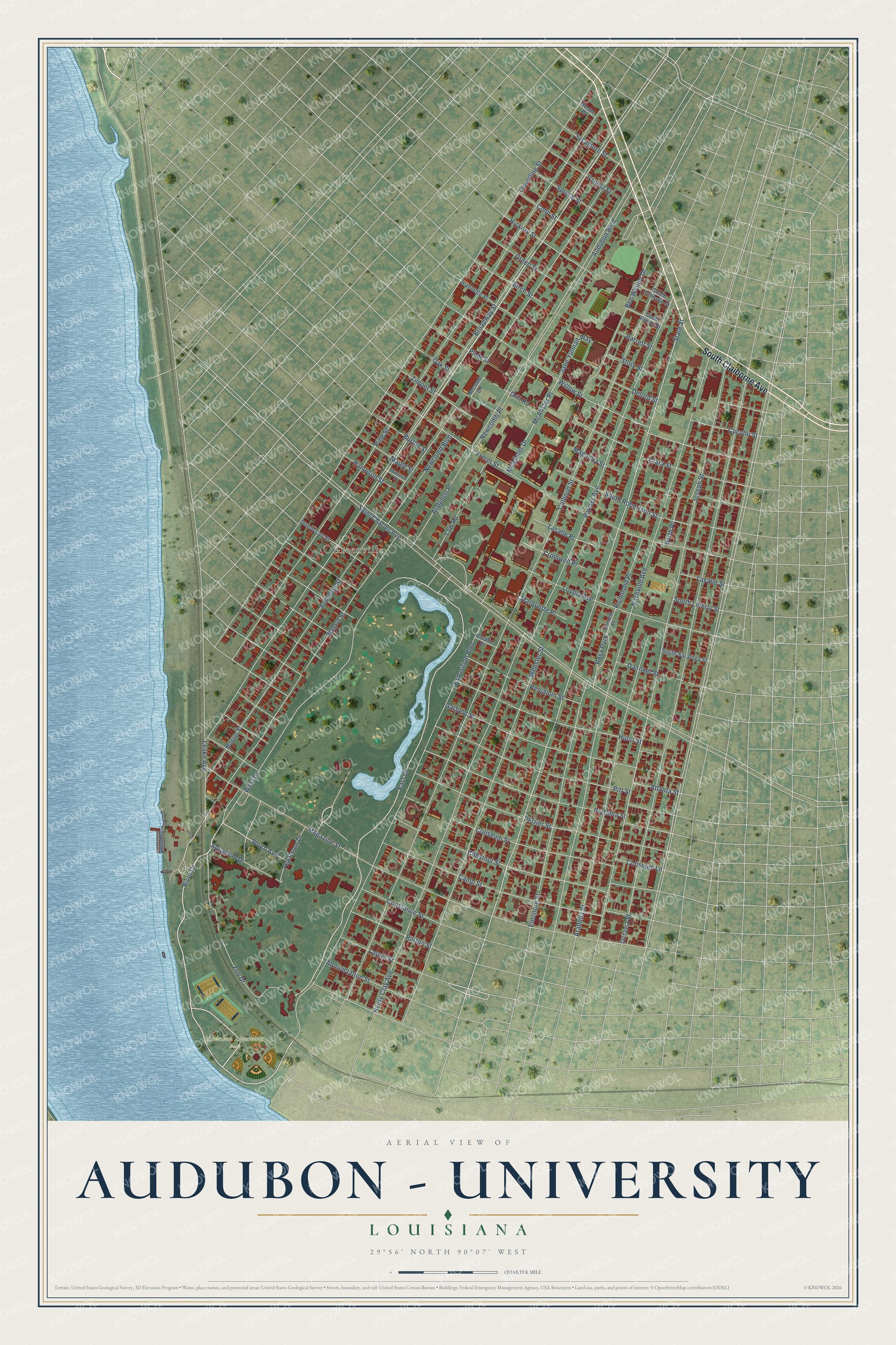 Watermarked full-map preview of Audubon - University, Louisiana
