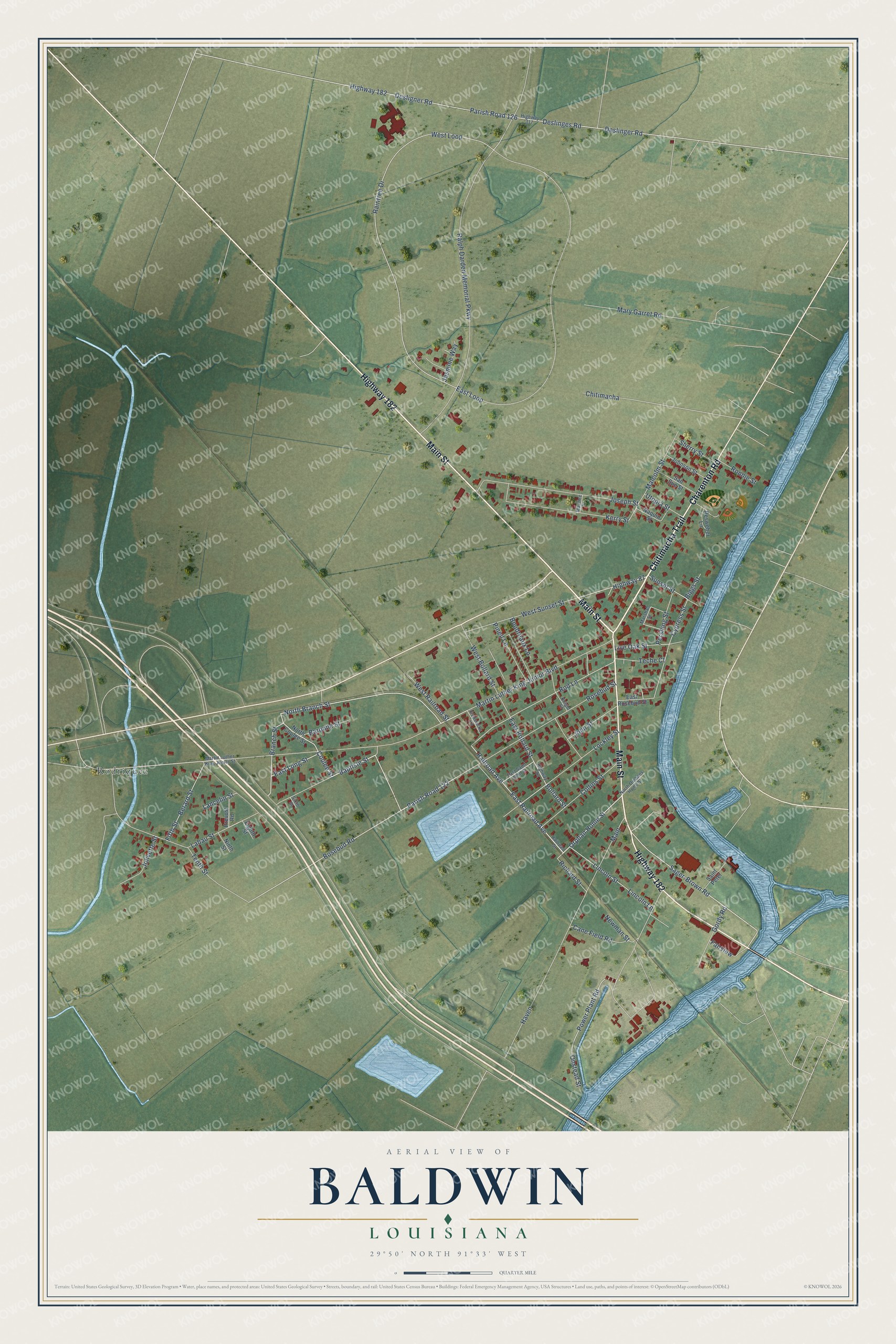 Watermarked full-map preview of Baldwin, Louisiana