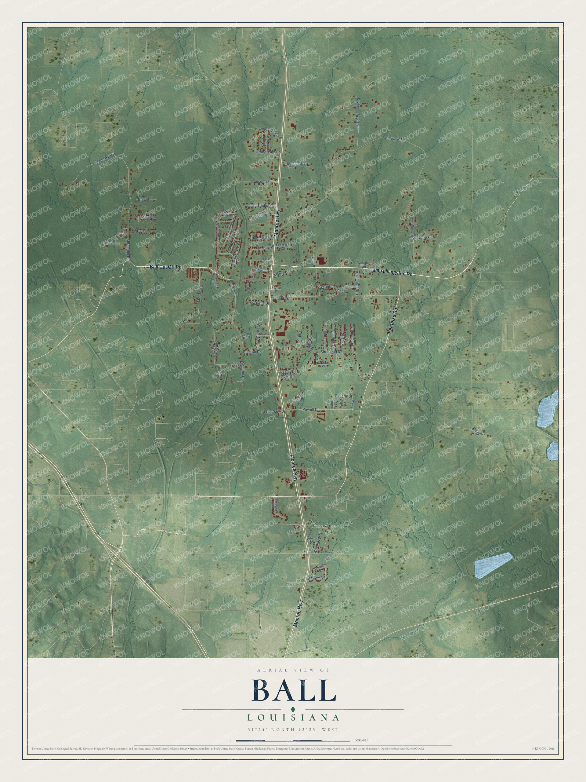Watermarked full-map preview of Ball, Louisiana