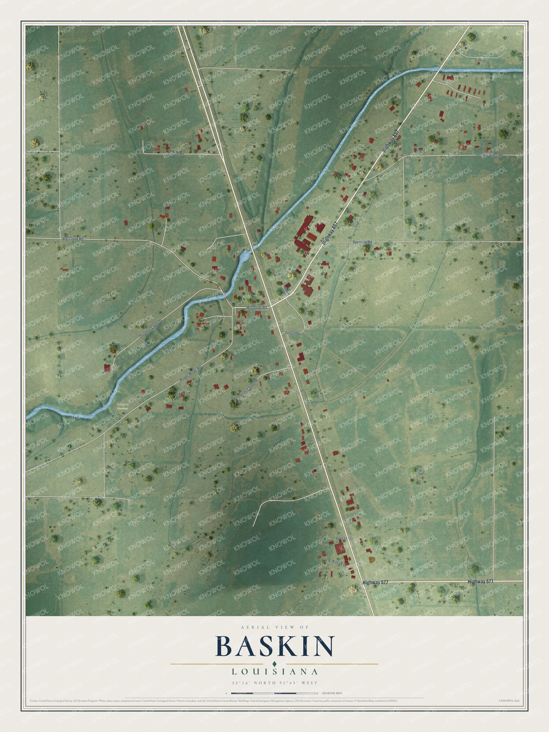 Watermarked full-map preview of Baskin, Louisiana