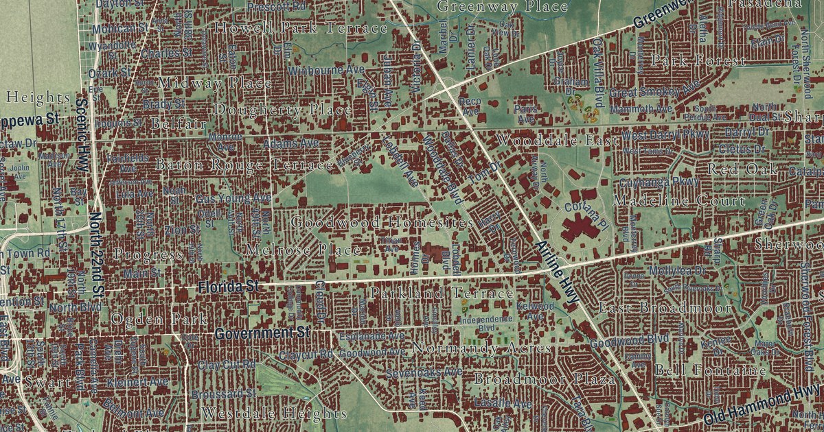 Map of Baton Rouge, Louisiana in 2026