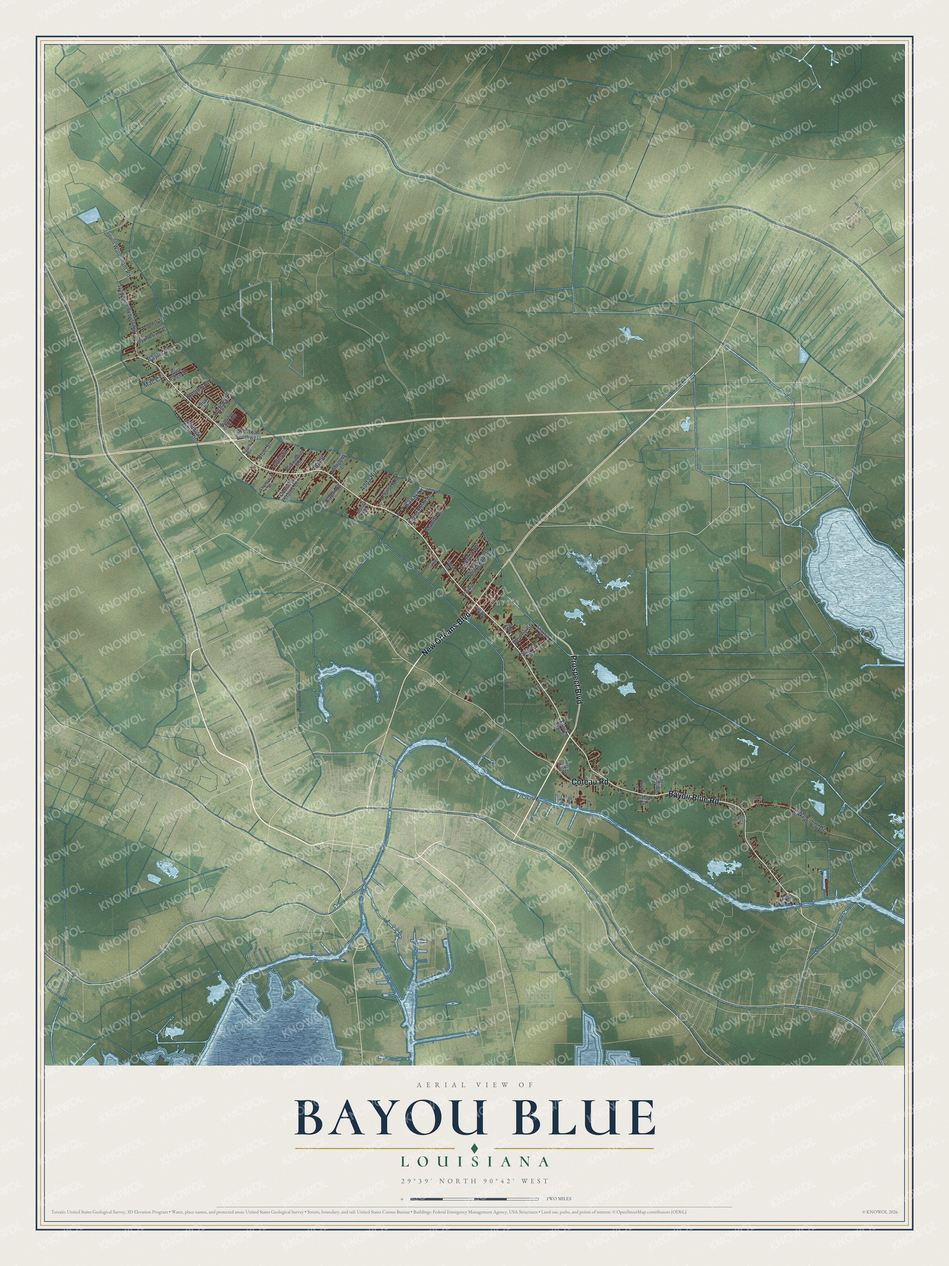 Watermarked full-map preview of Bayou Blue, Louisiana