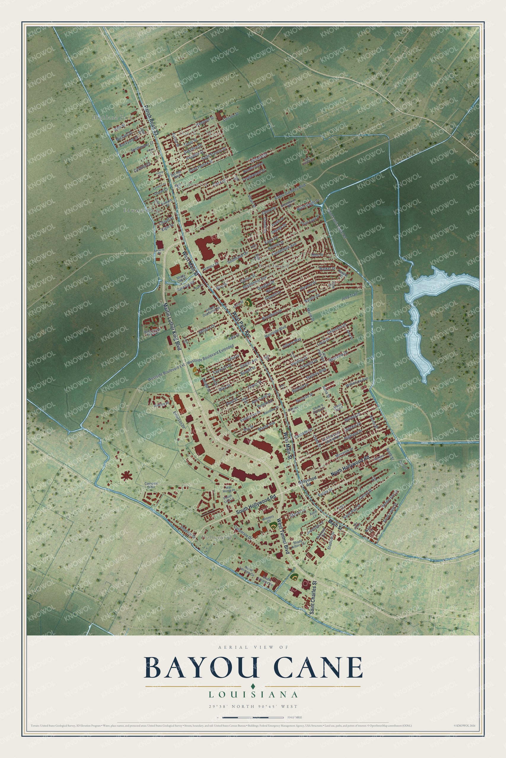 Watermarked full-map preview of Bayou Cane, Louisiana