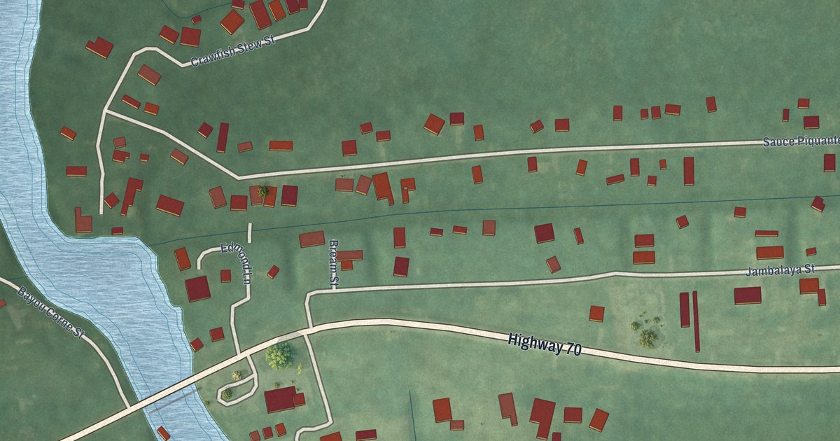 Map of Bayou Corne, Louisiana in 2026