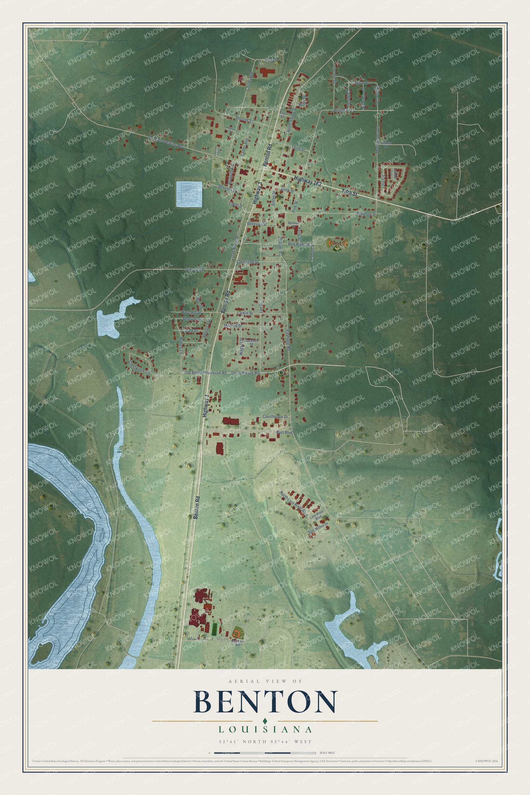 Watermarked full-map preview of Benton, Louisiana