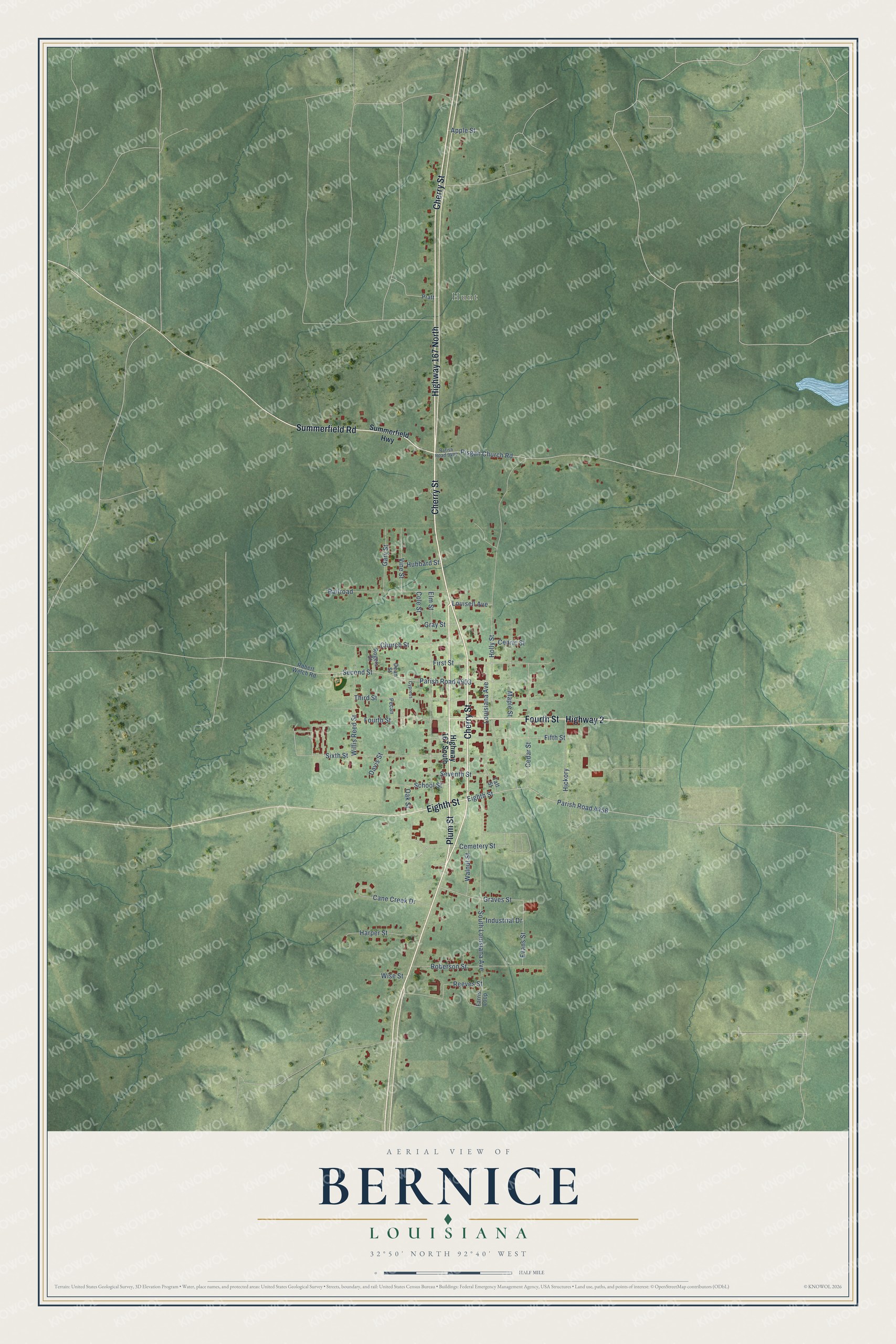Watermarked full-map preview of Bernice, Louisiana
