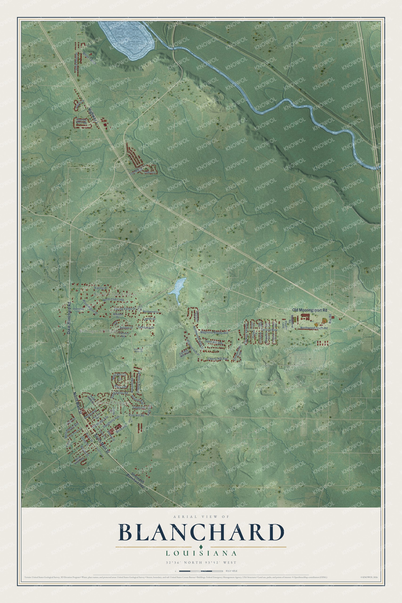 Watermarked full-map preview of Blanchard, Louisiana