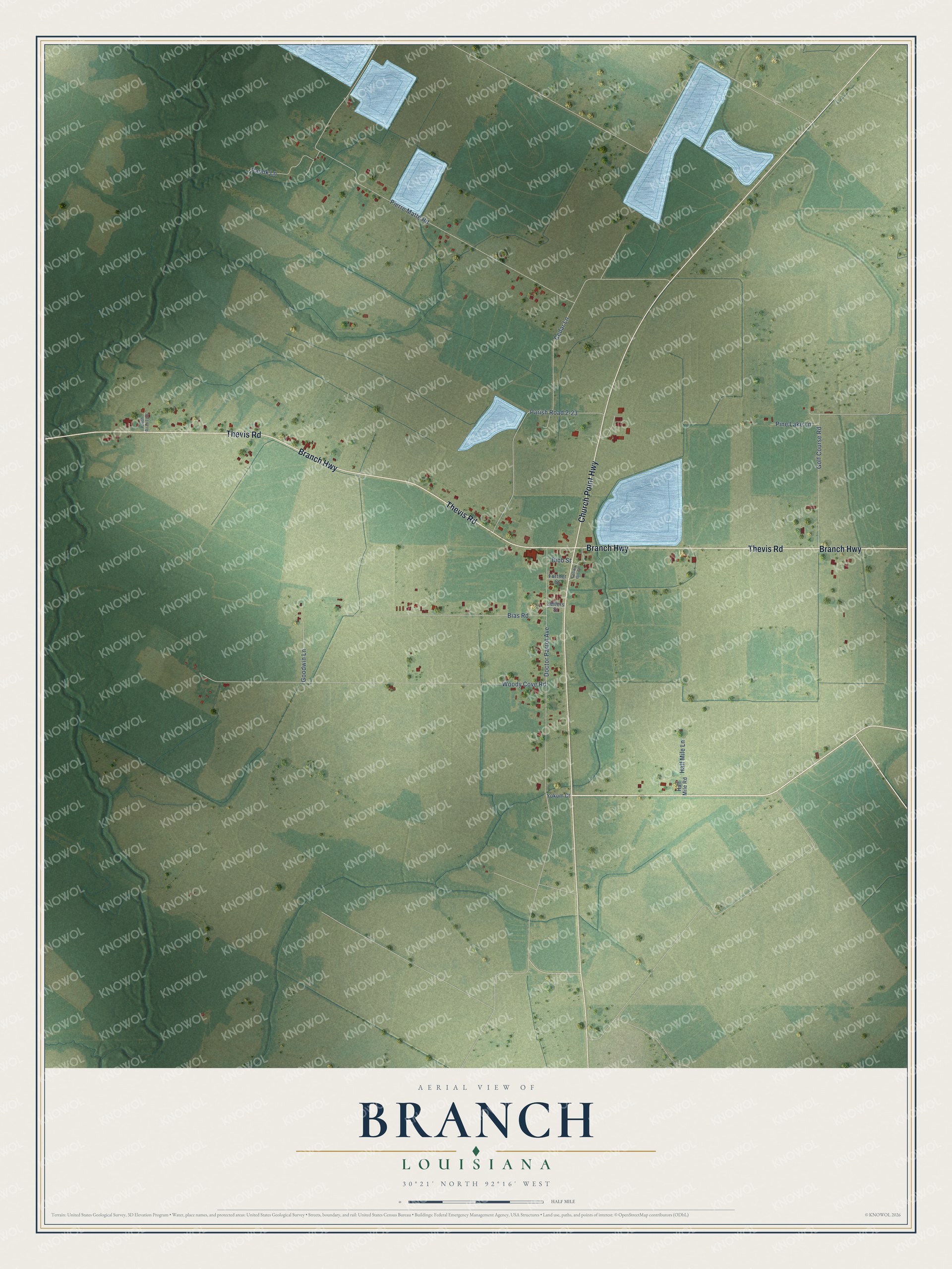 Watermarked full-map preview of Branch, Louisiana