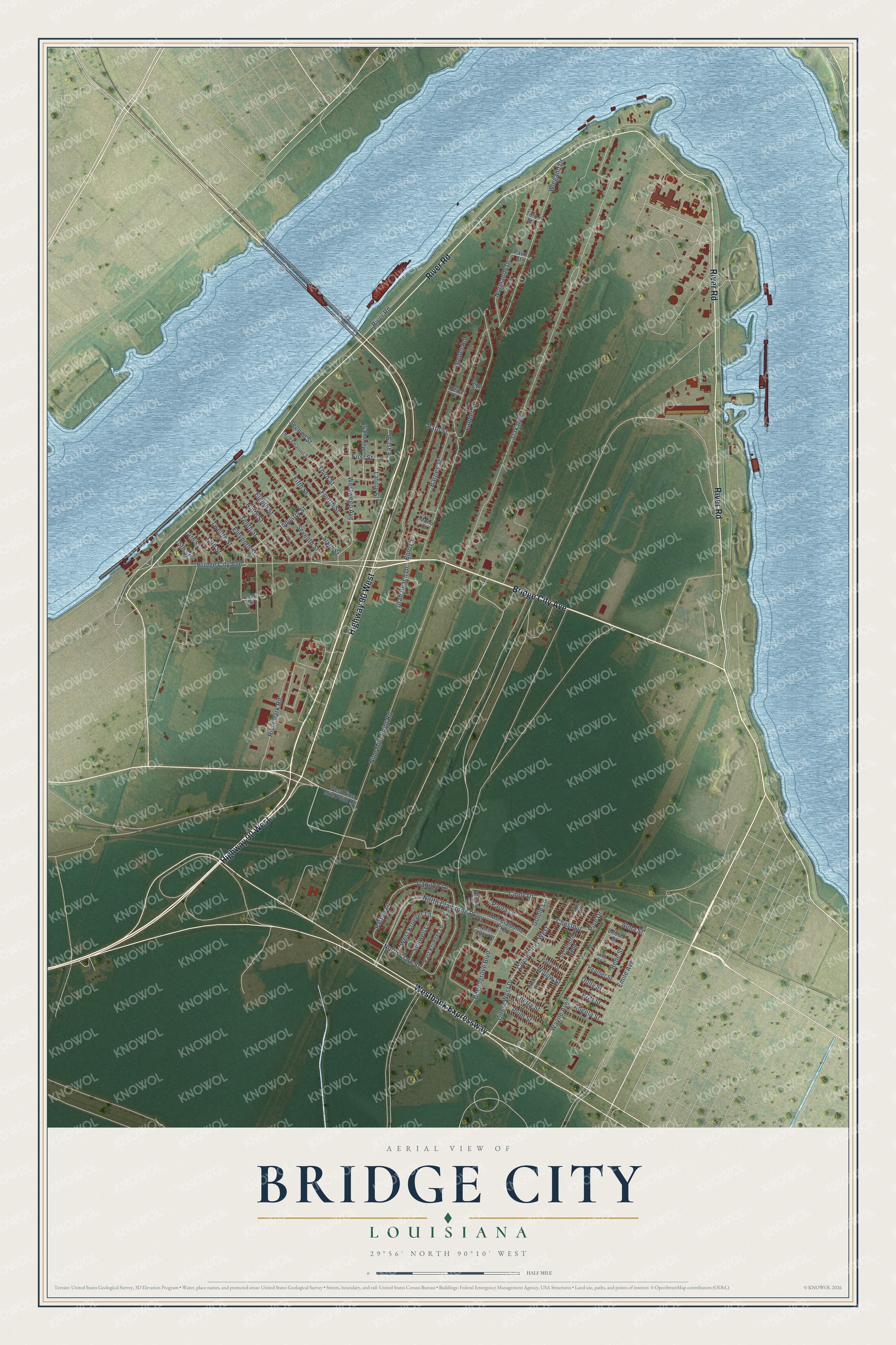 Watermarked full-map preview of Bridge City, Louisiana