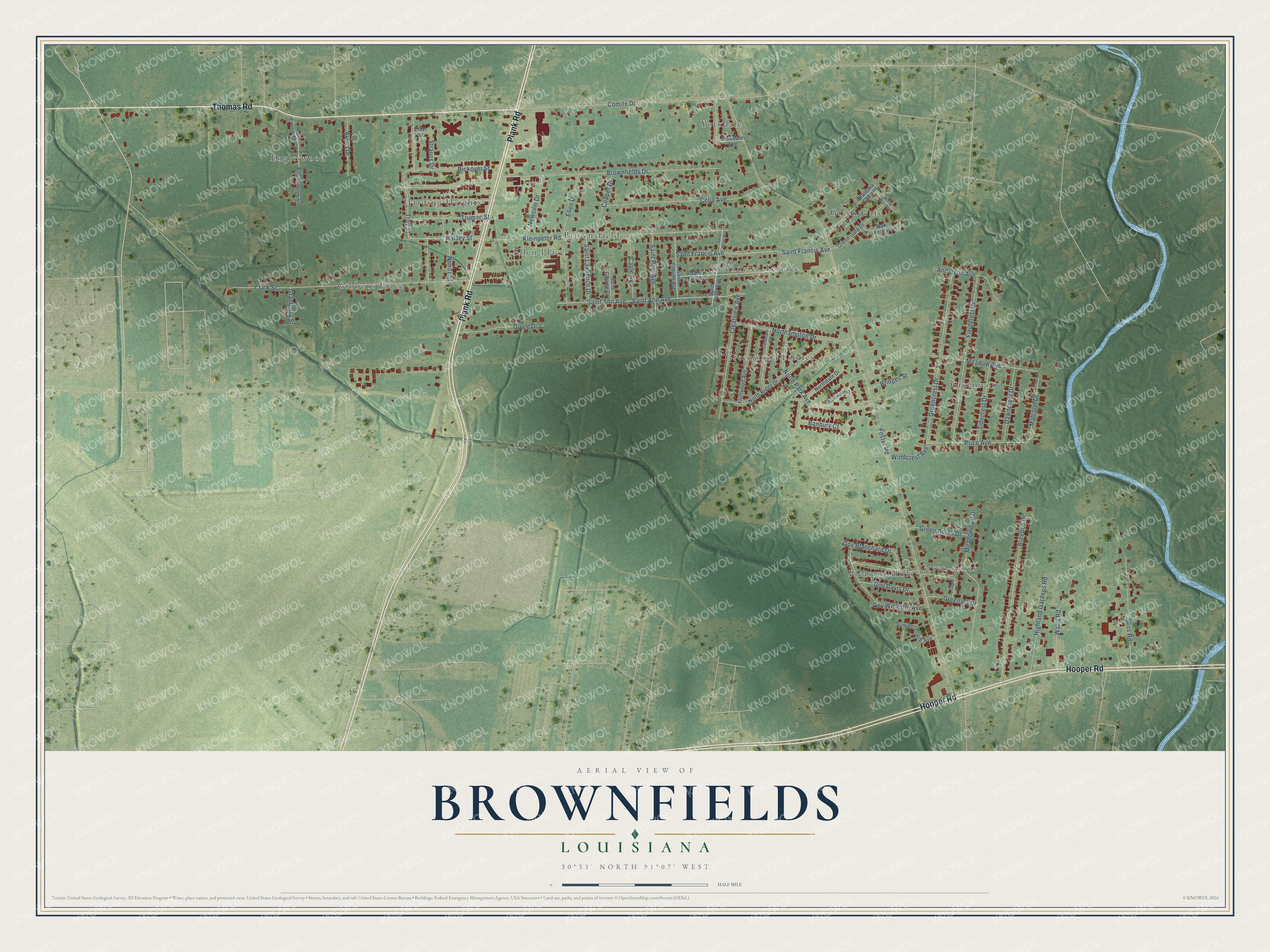 Watermarked full-map preview of Brownfields, Louisiana
