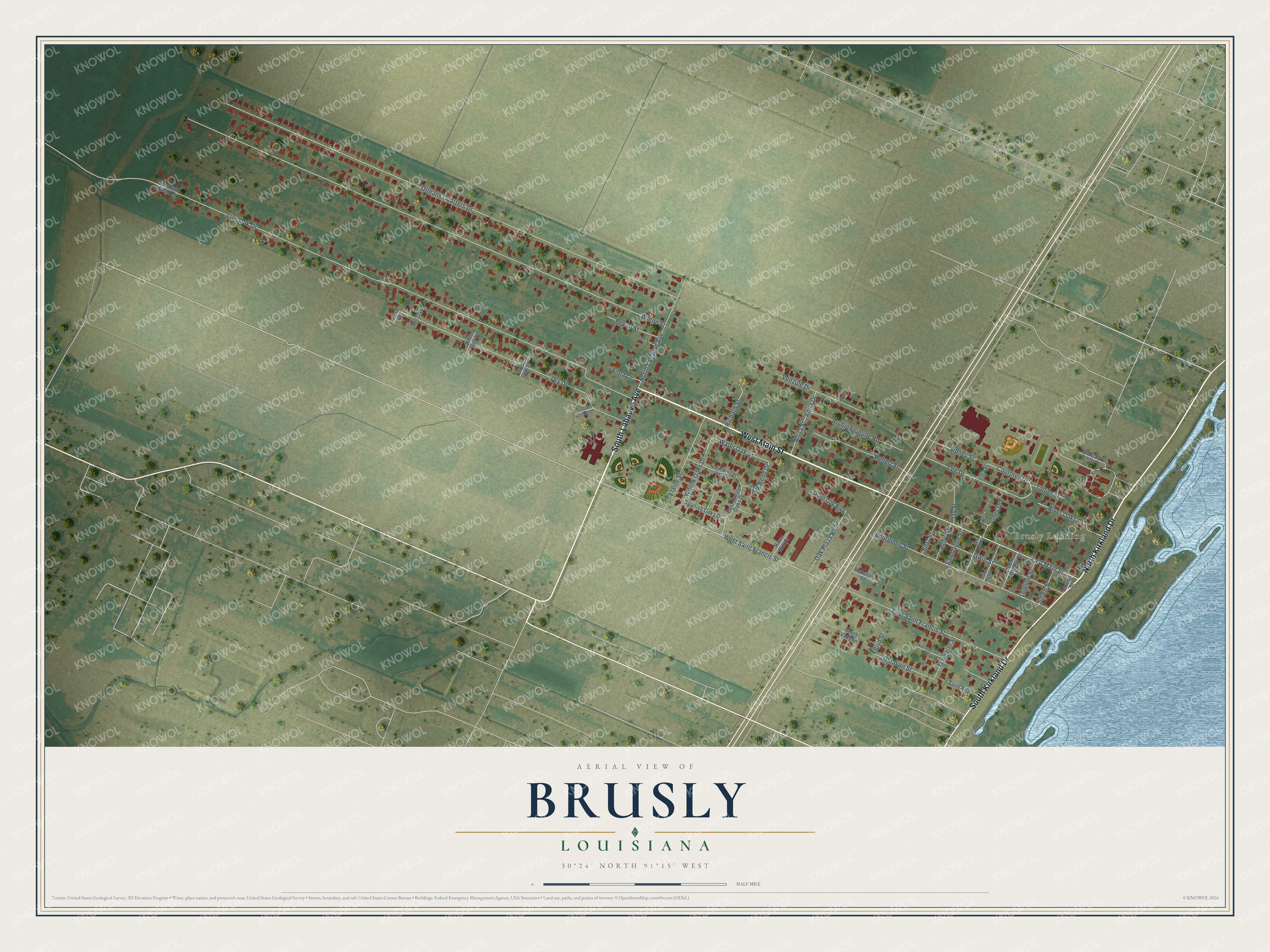 Watermarked full-map preview of Brusly, Louisiana