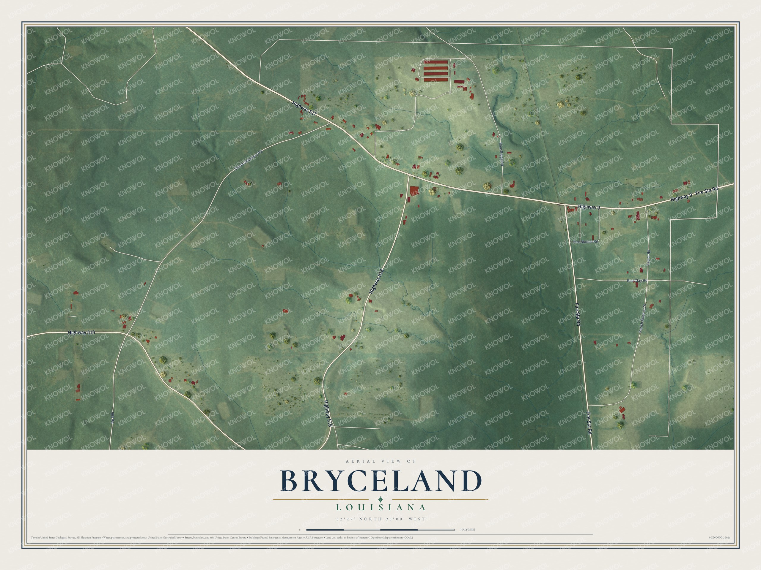 Watermarked full-map preview of Bryceland, Louisiana