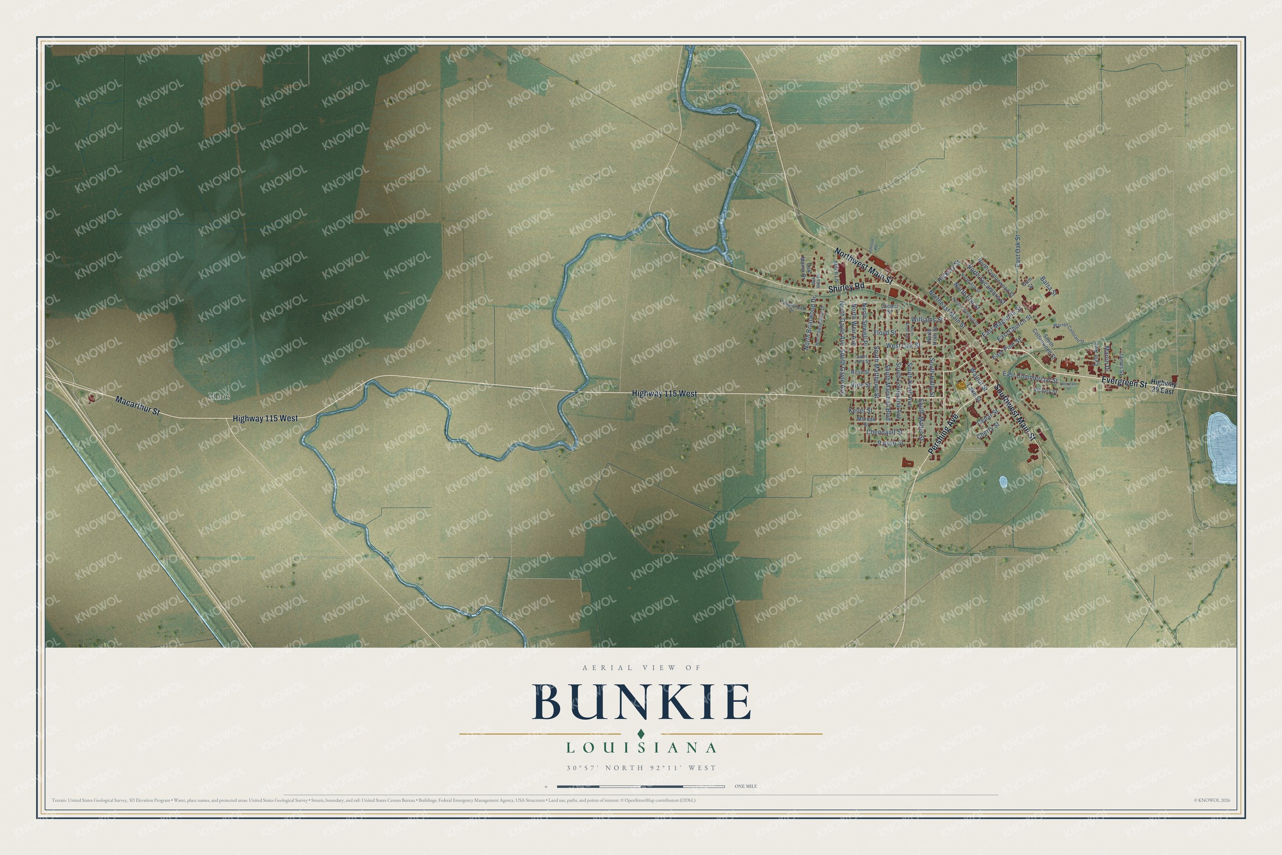 Watermarked full-map preview of Bunkie, Louisiana