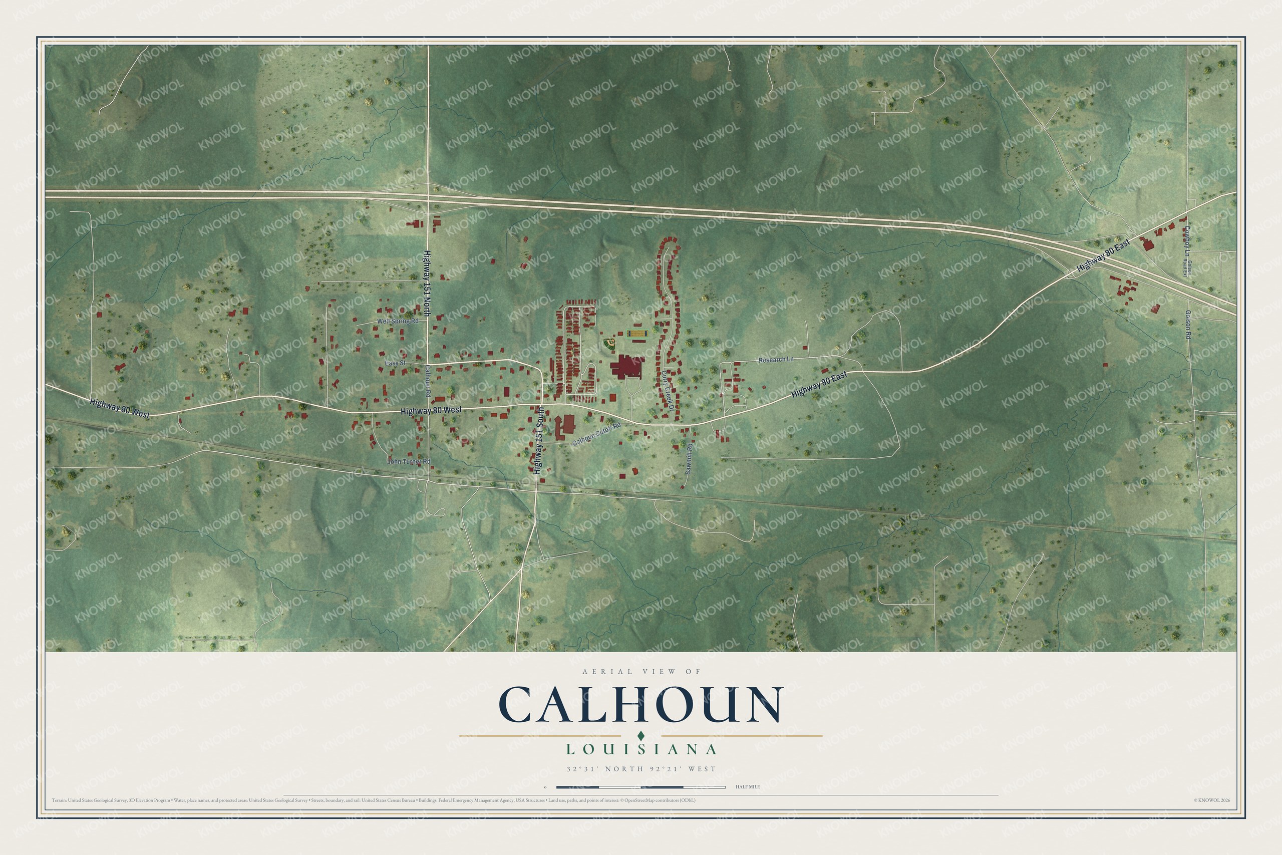 Watermarked full-map preview of Calhoun, Louisiana