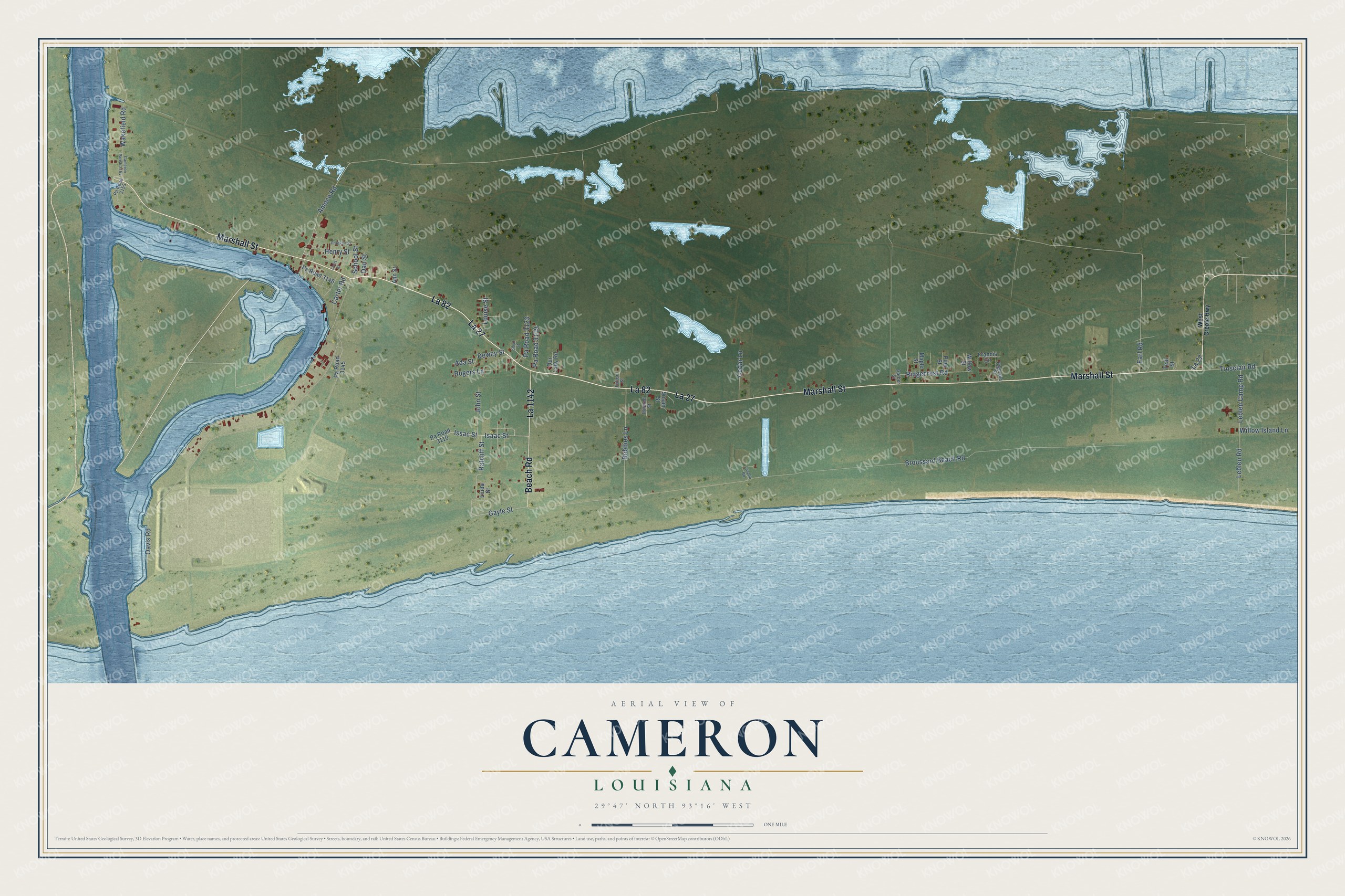 Watermarked full-map preview of Cameron, Louisiana