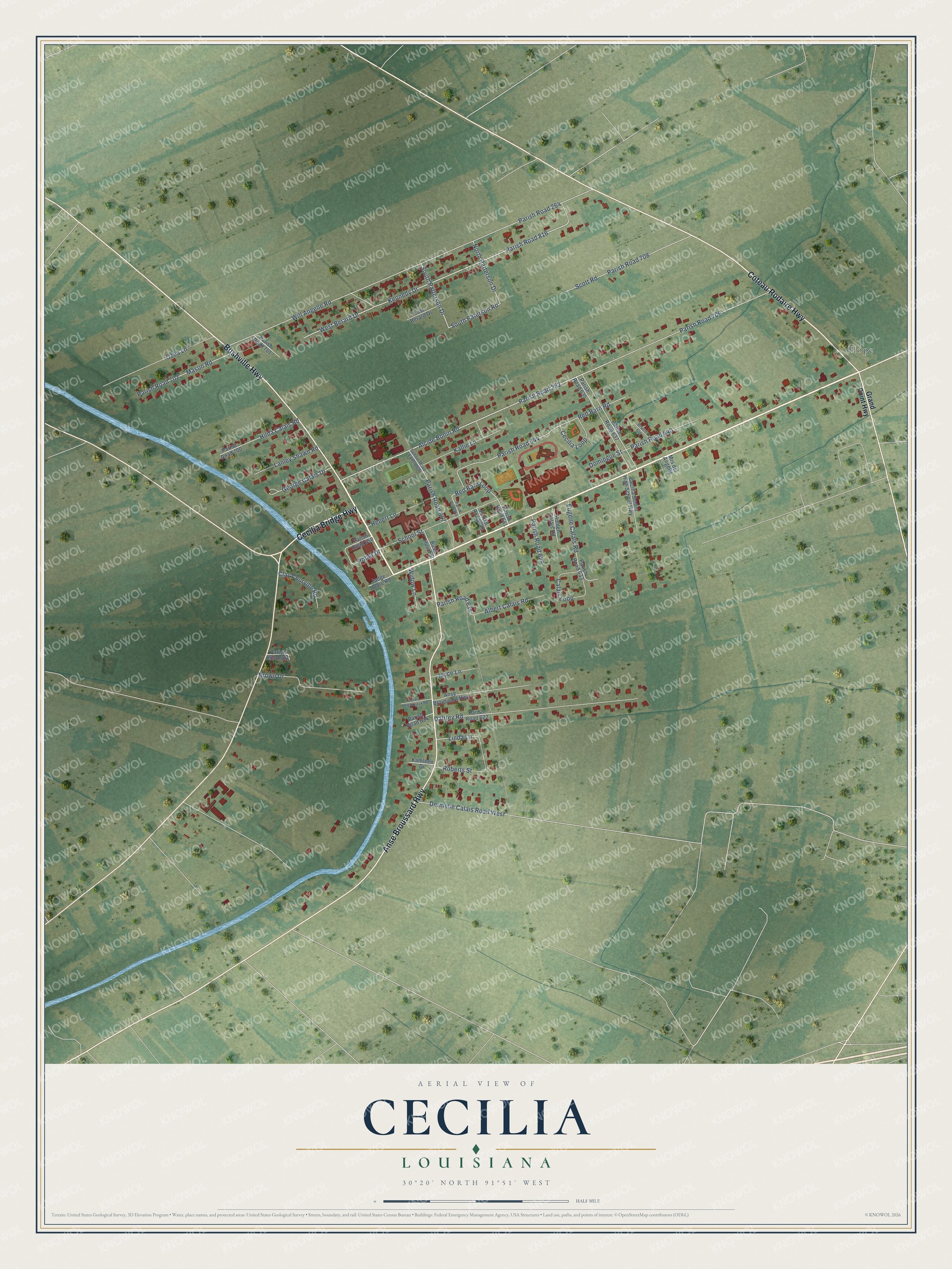 Watermarked full-map preview of Cecilia, Louisiana