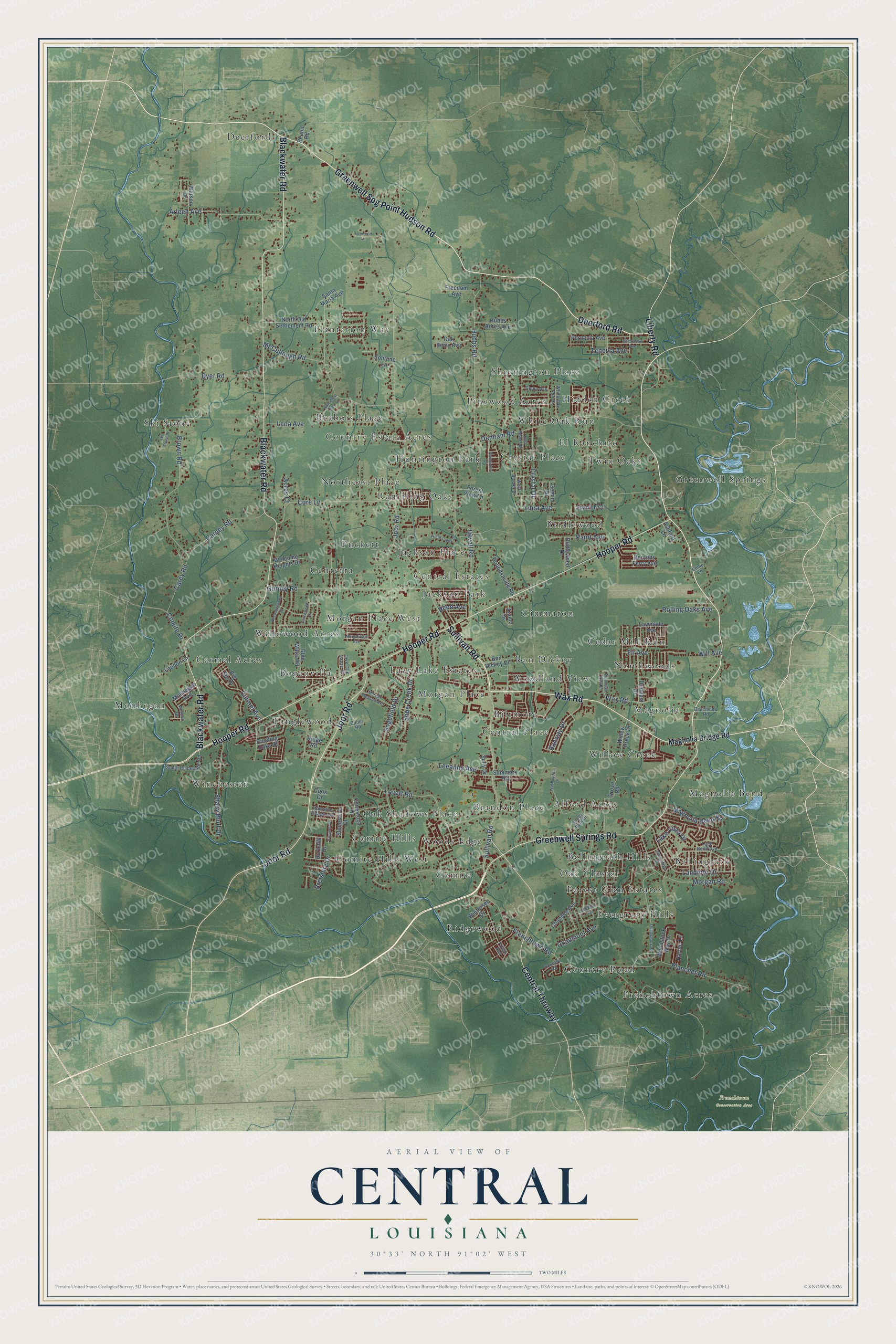 Watermarked full-map preview of Central, Louisiana
