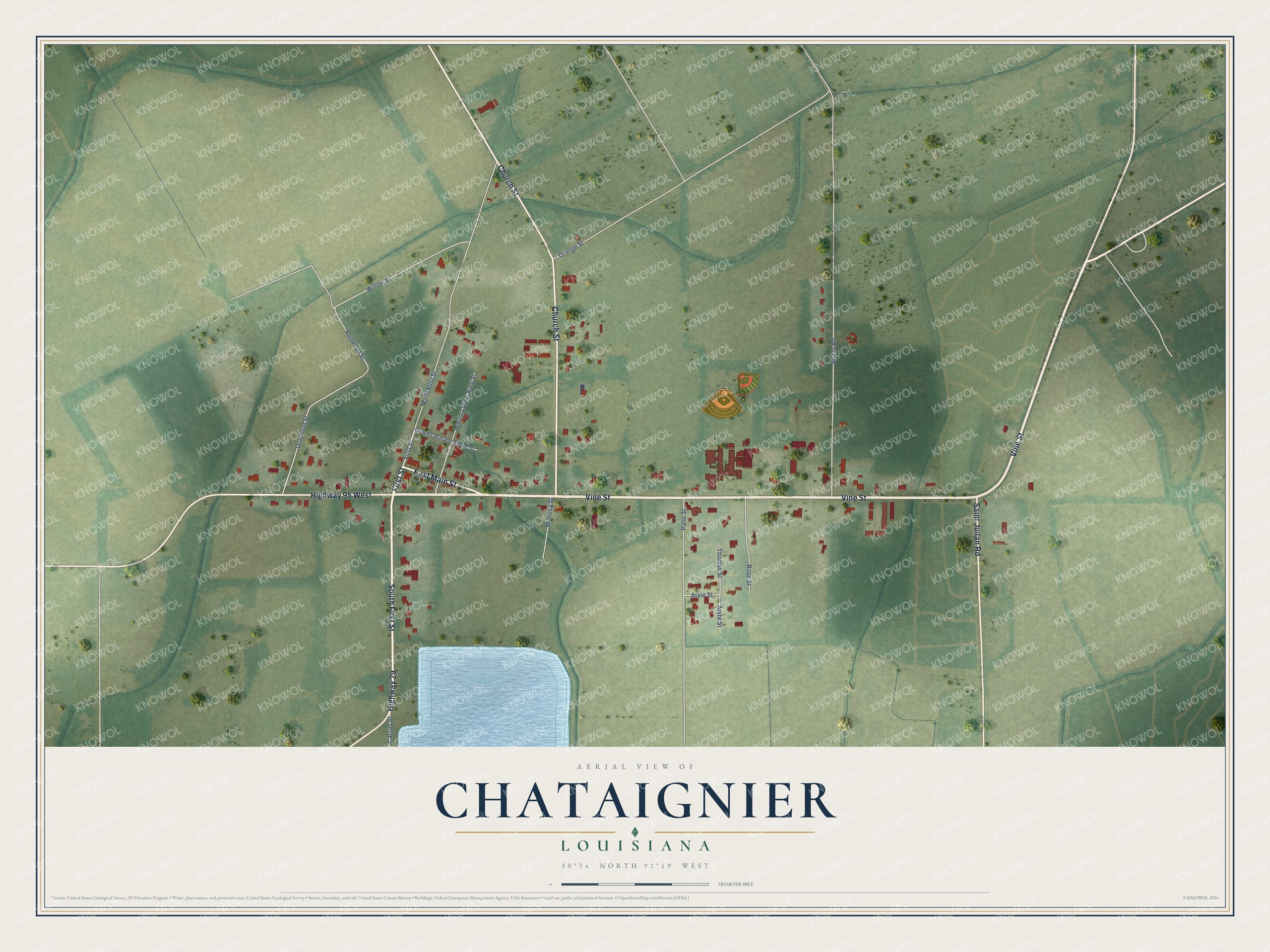 Watermarked full-map preview of Chataignier, Louisiana
