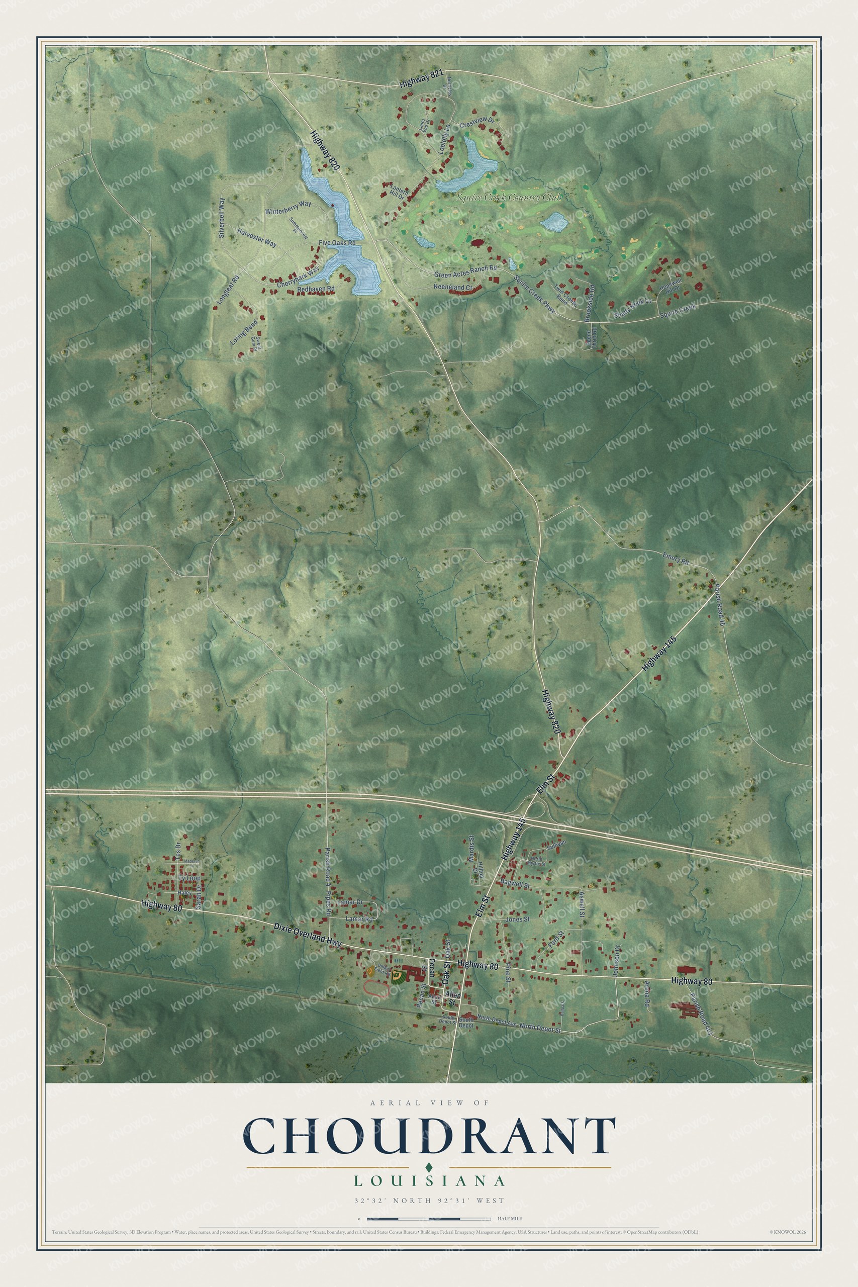Watermarked full-map preview of Choudrant, Louisiana
