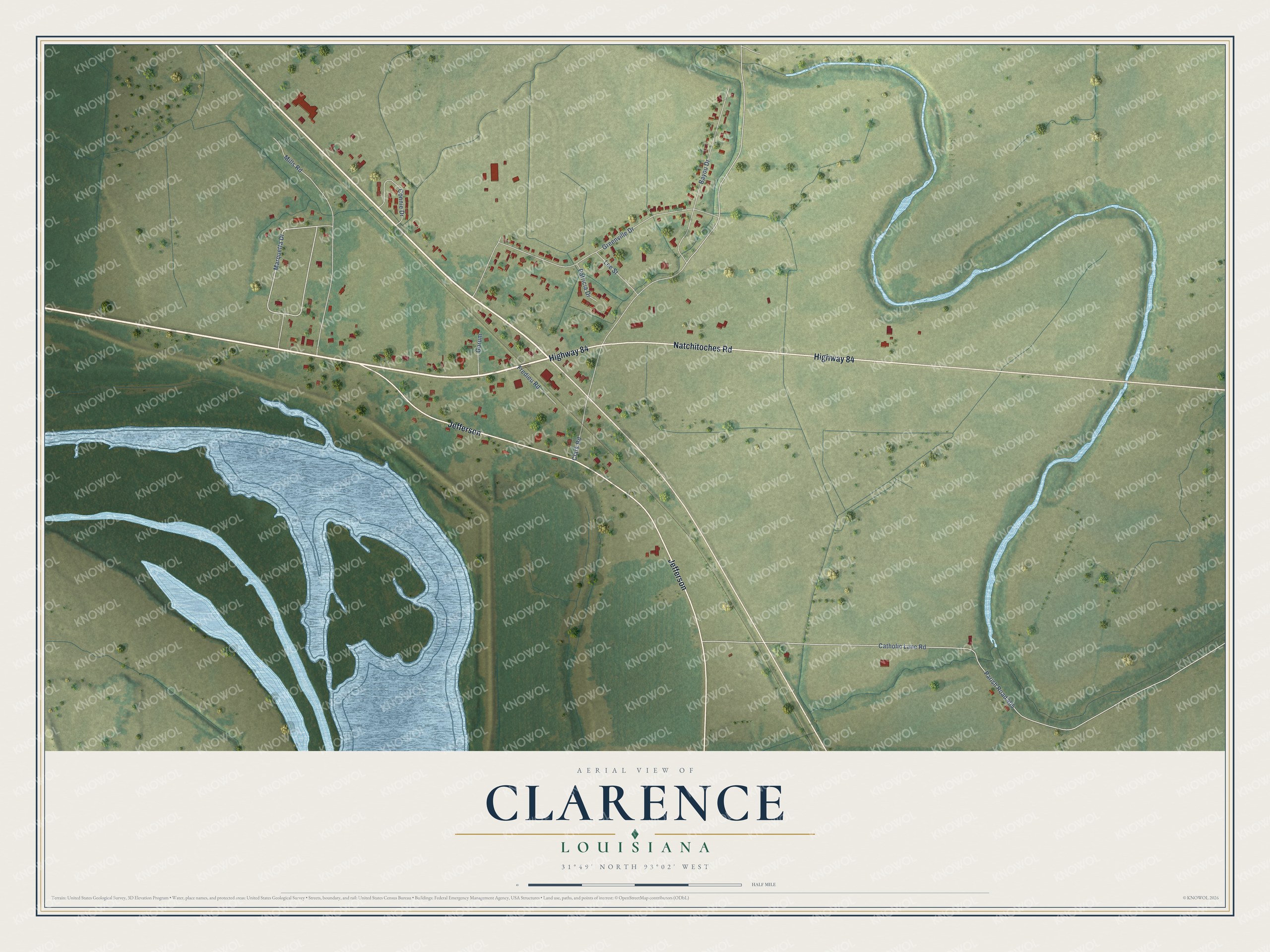 Watermarked full-map preview of Clarence, Louisiana