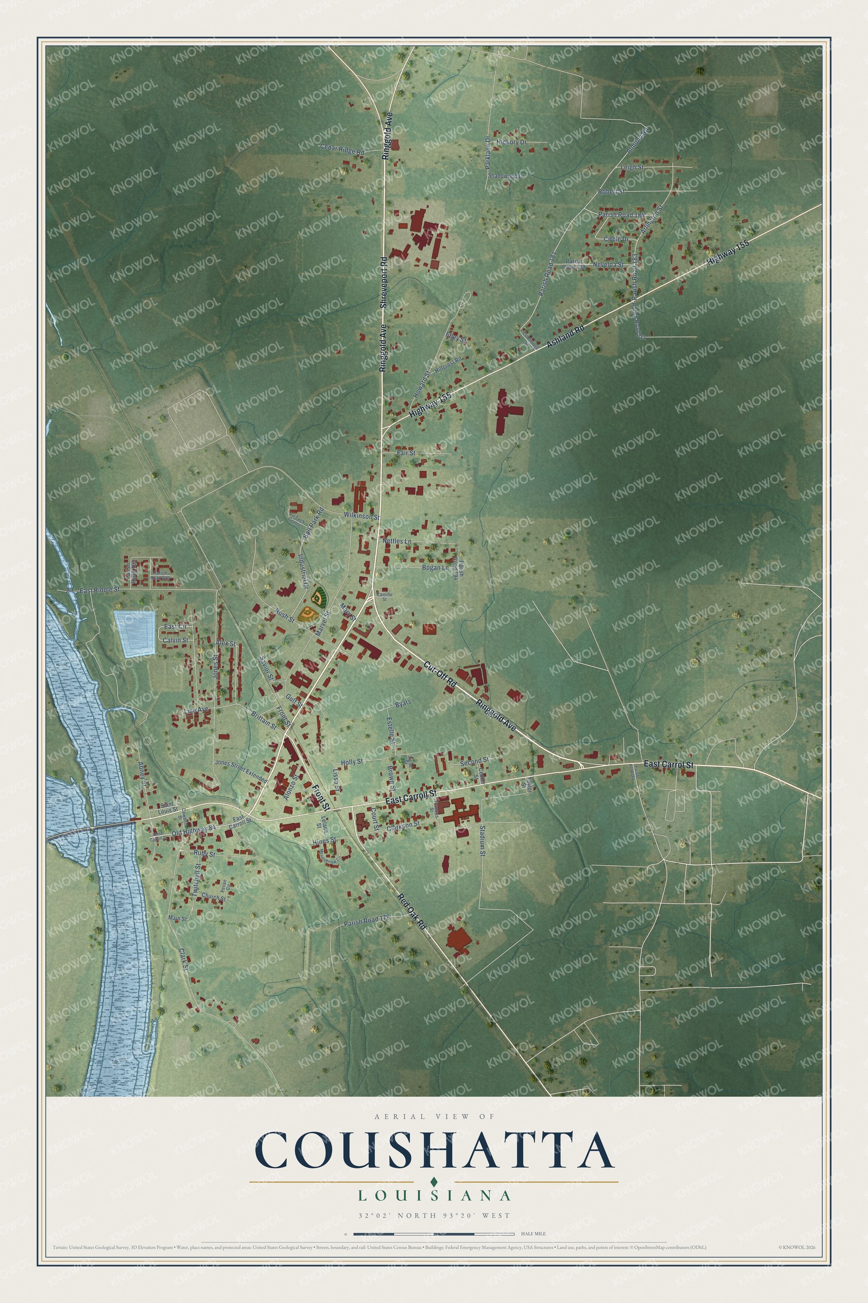 Watermarked full-map preview of Coushatta, Louisiana