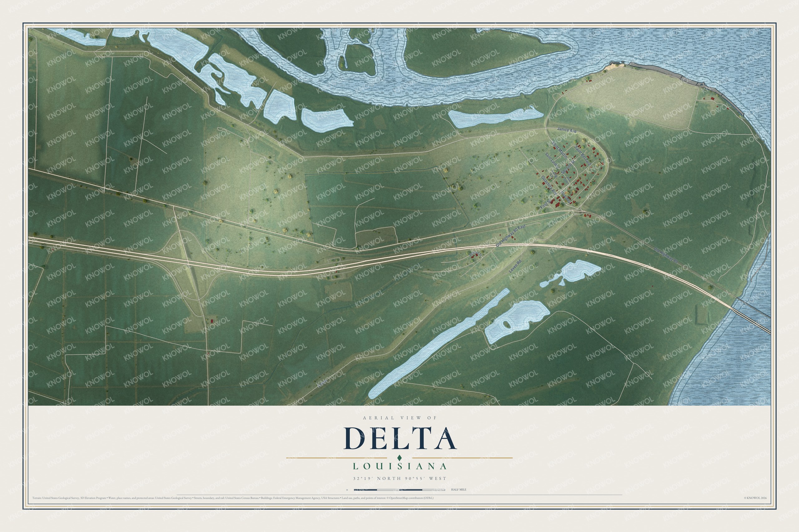 Watermarked full-map preview of Delta, Louisiana