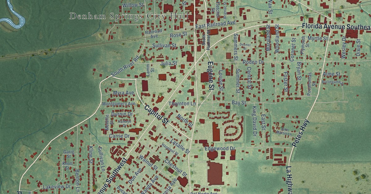 Map of Denham Springs, Louisiana in 2026