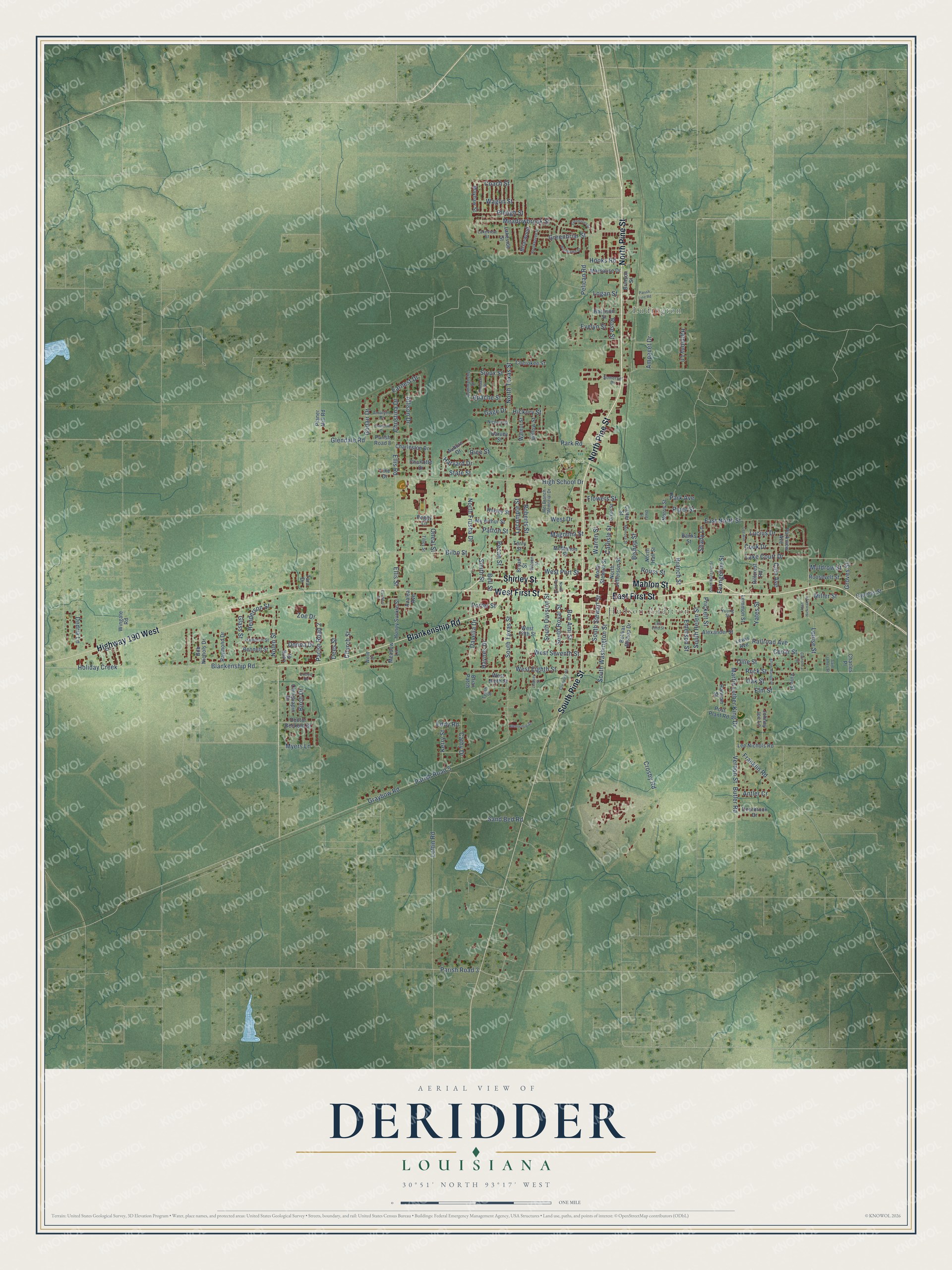Watermarked full-map preview of DeRidder, Louisiana