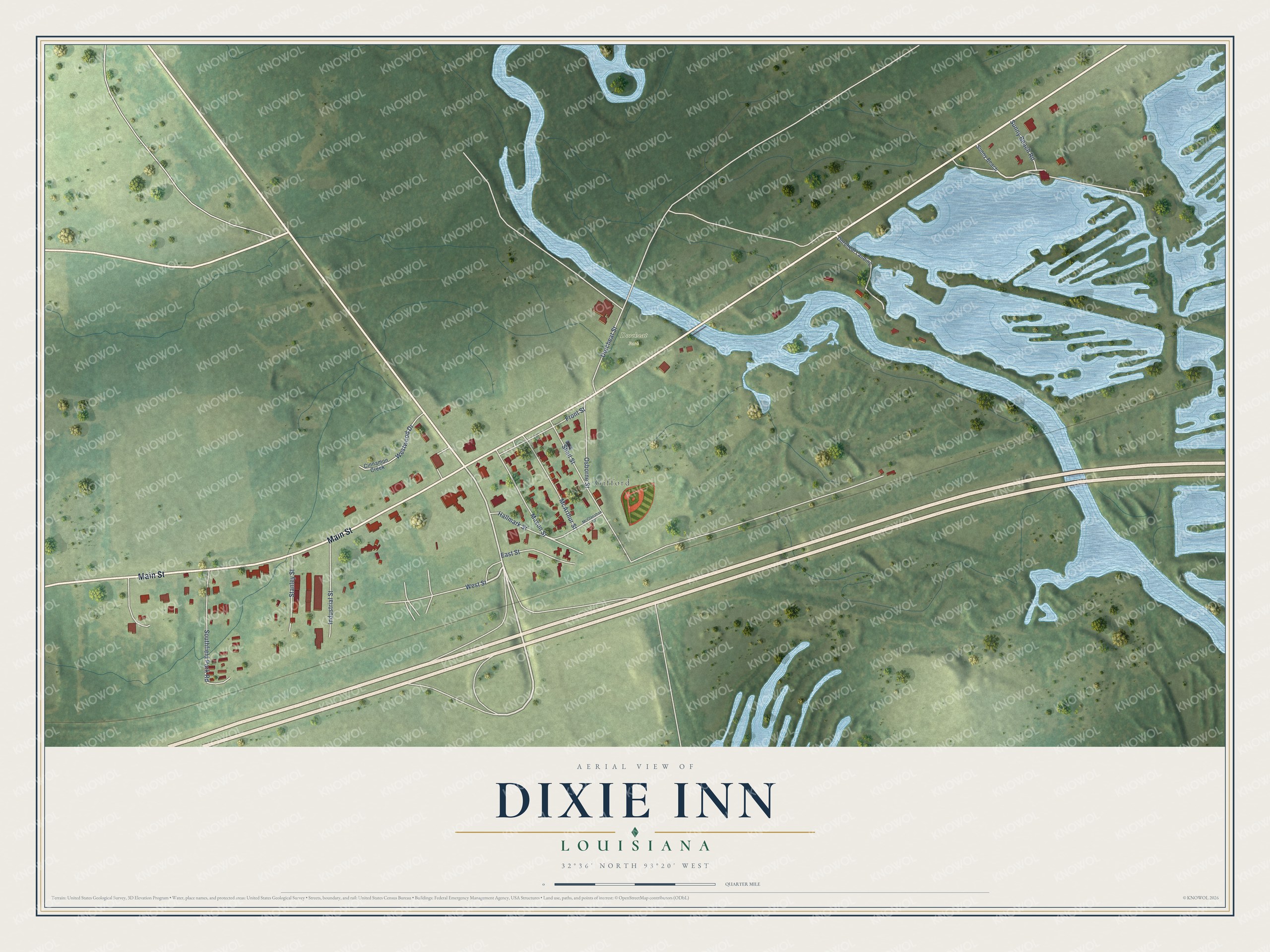 Watermarked full-map preview of Dixie Inn, Louisiana