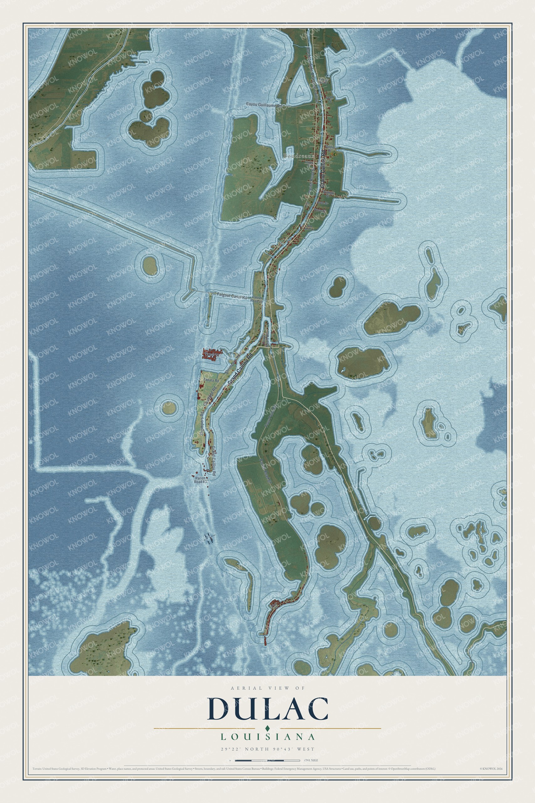Watermarked full-map preview of Dulac, Louisiana