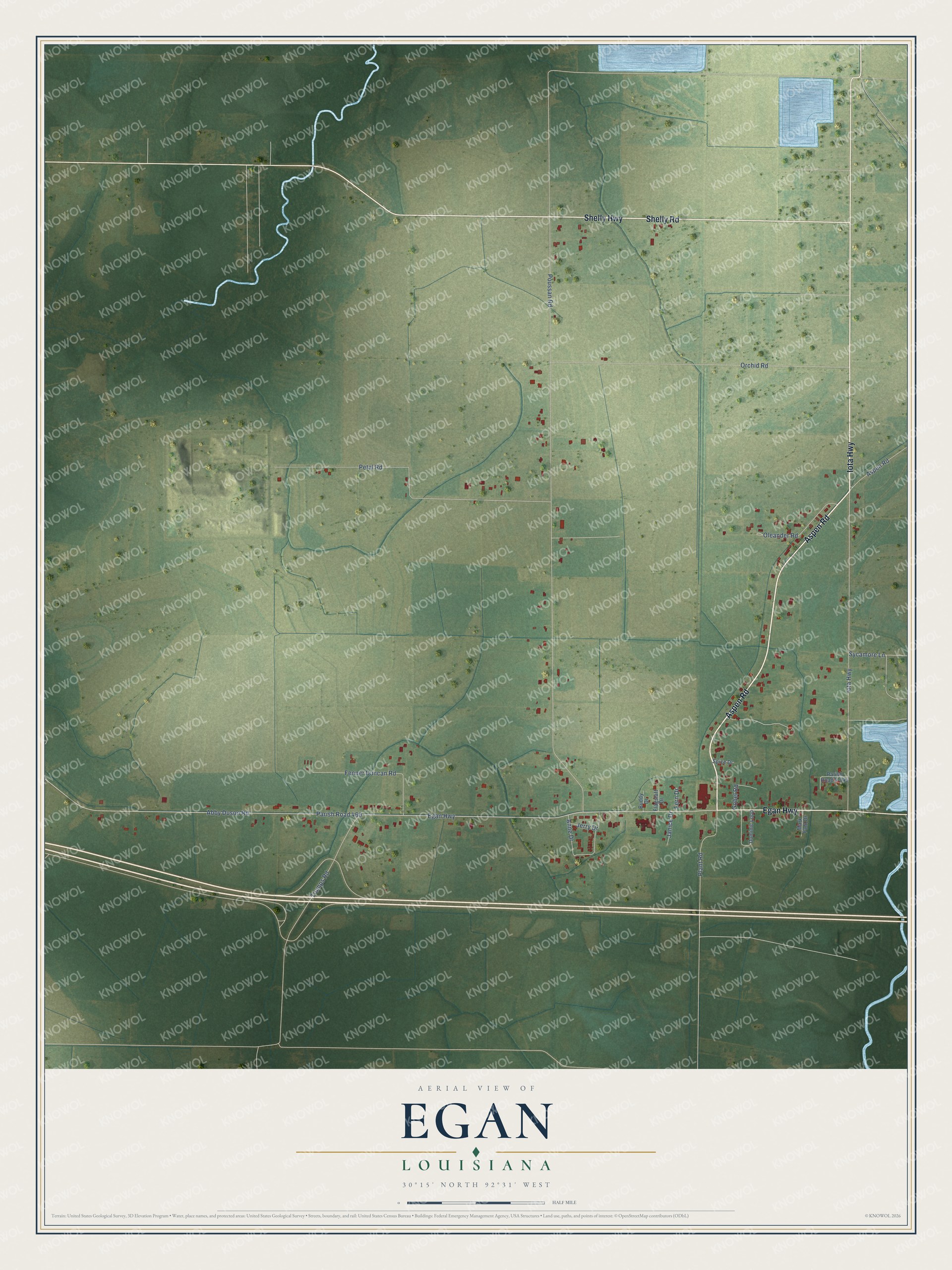 Watermarked full-map preview of Egan, Louisiana