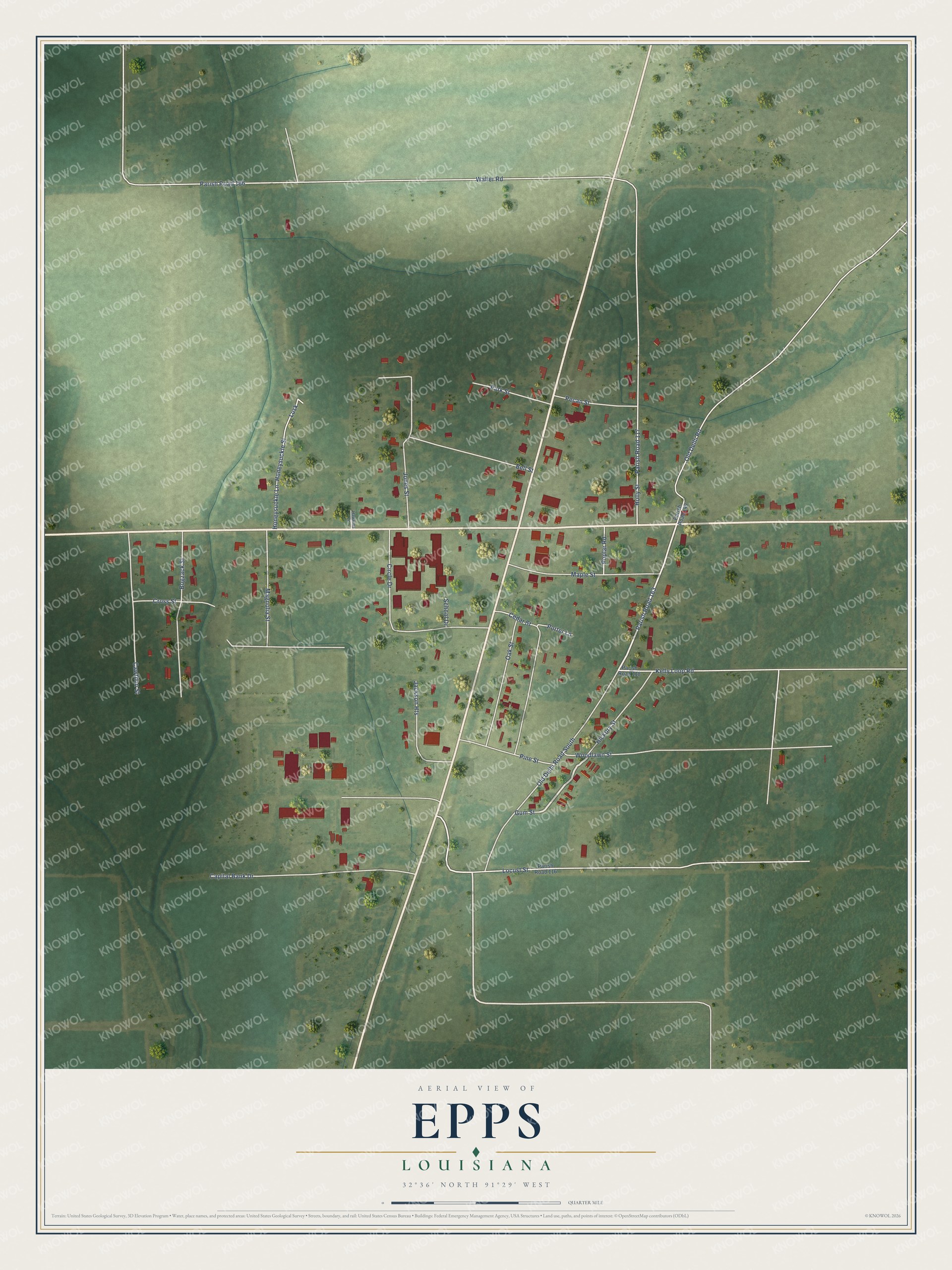 Watermarked full-map preview of Epps, Louisiana