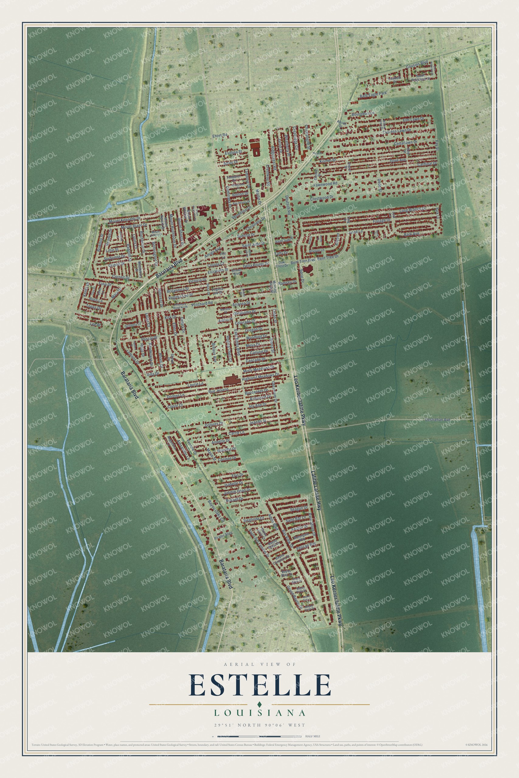 Watermarked full-map preview of Estelle, Louisiana